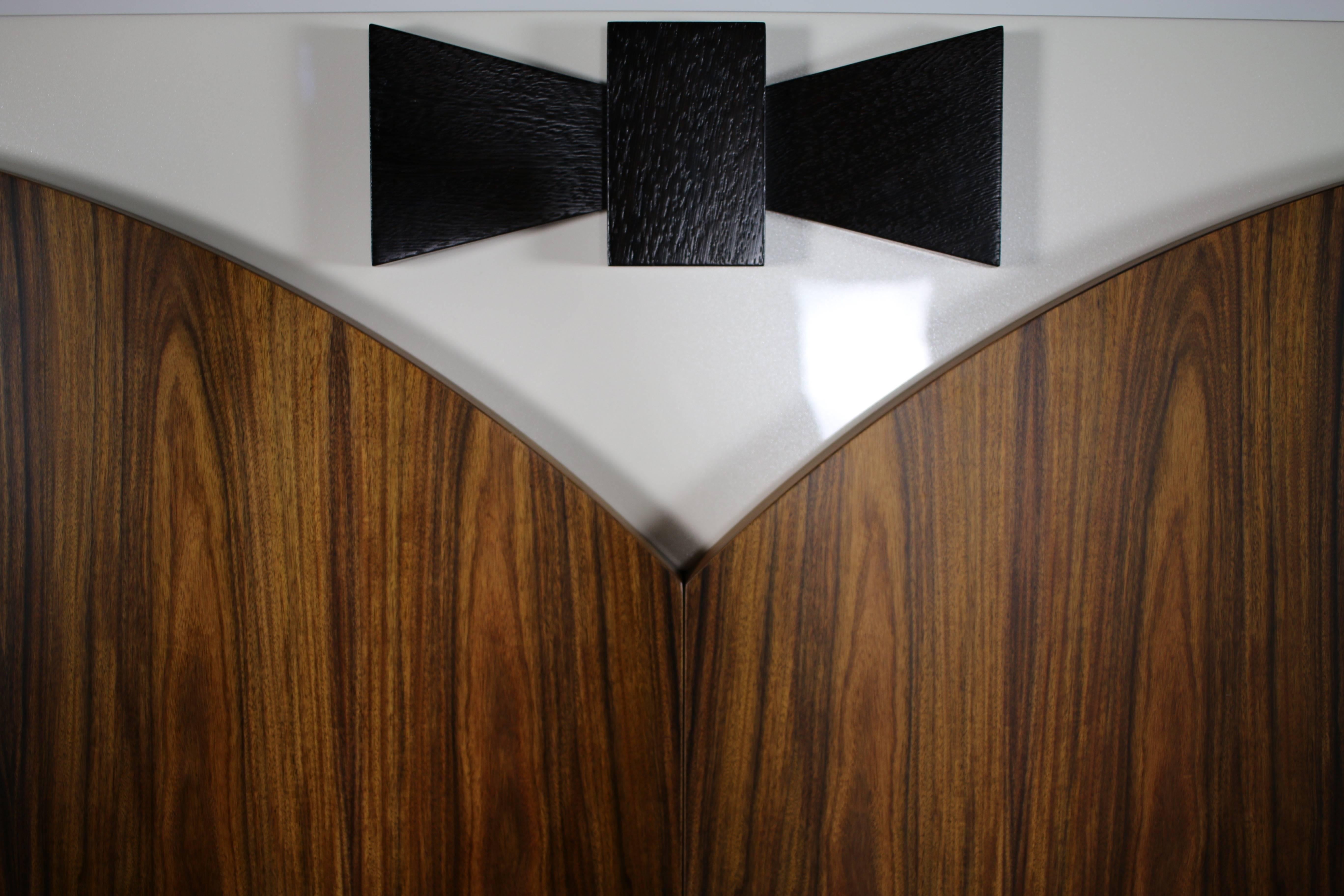 American Tuxedo Bar in Rosewood, Stainless Steel and Pearl Lacquer For Sale