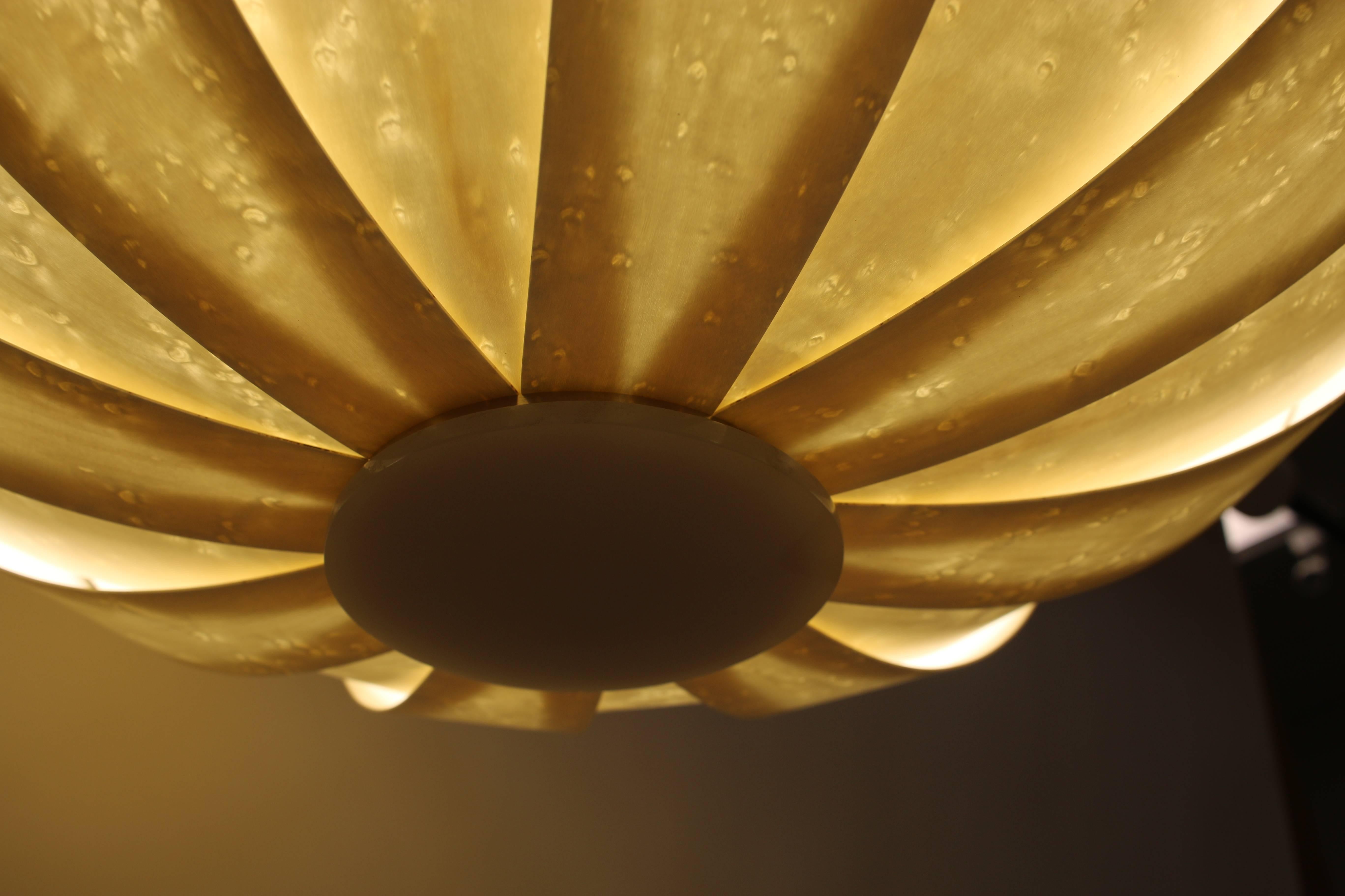 Mid-Century Modern Burst Birdseye Maple Veneer Light Fixture For Sale