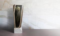 Gold Rush Contemporary Hall Clock in White Oak and Marble