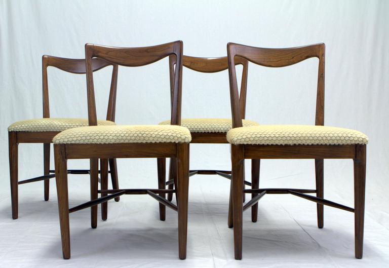Set of Four Italian Walnut, Scalloped Hide Dining Chairs in Style of ...