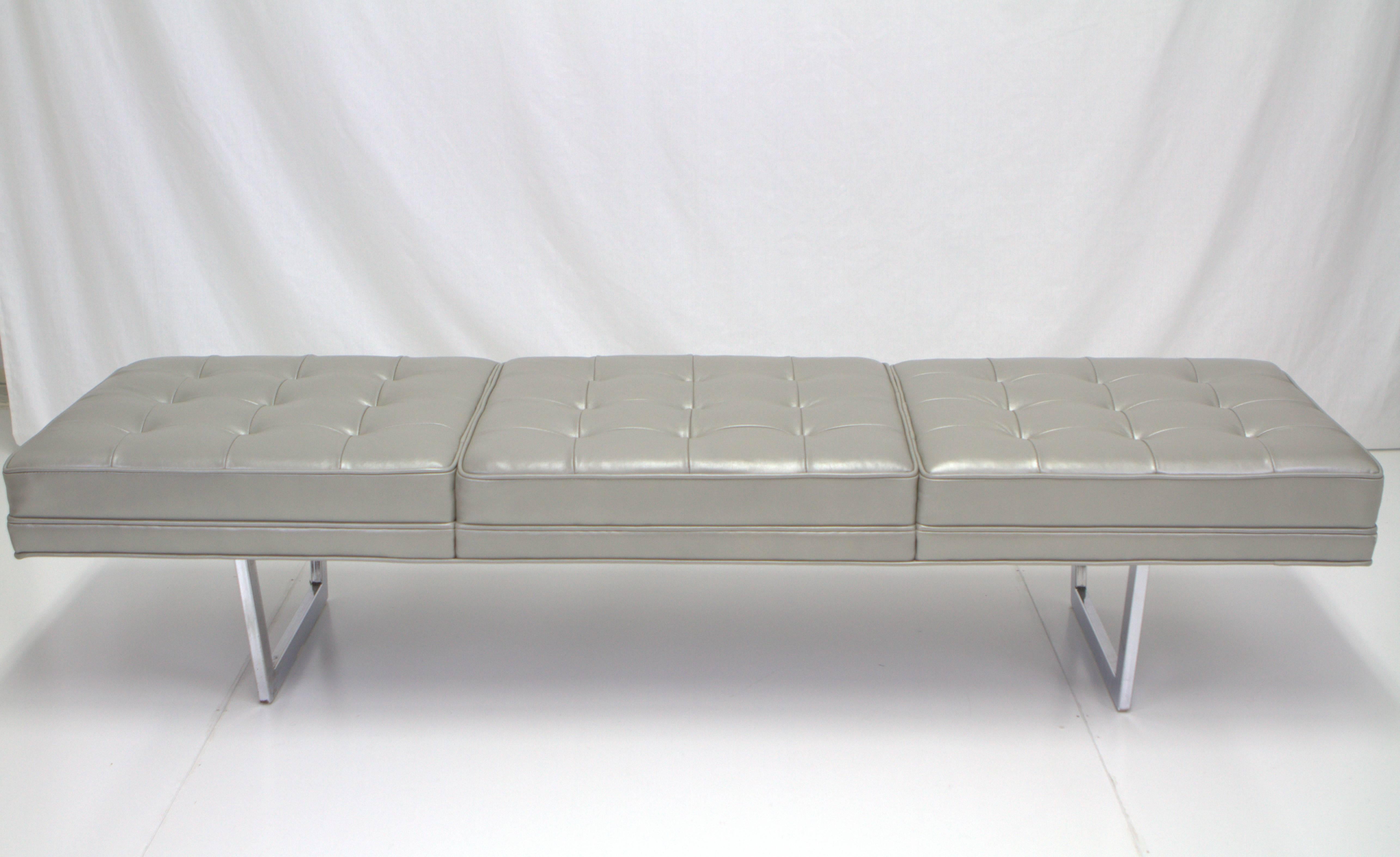20th Century Milo Baughman Style Chrome and Metallic Leather Upholstered Bench