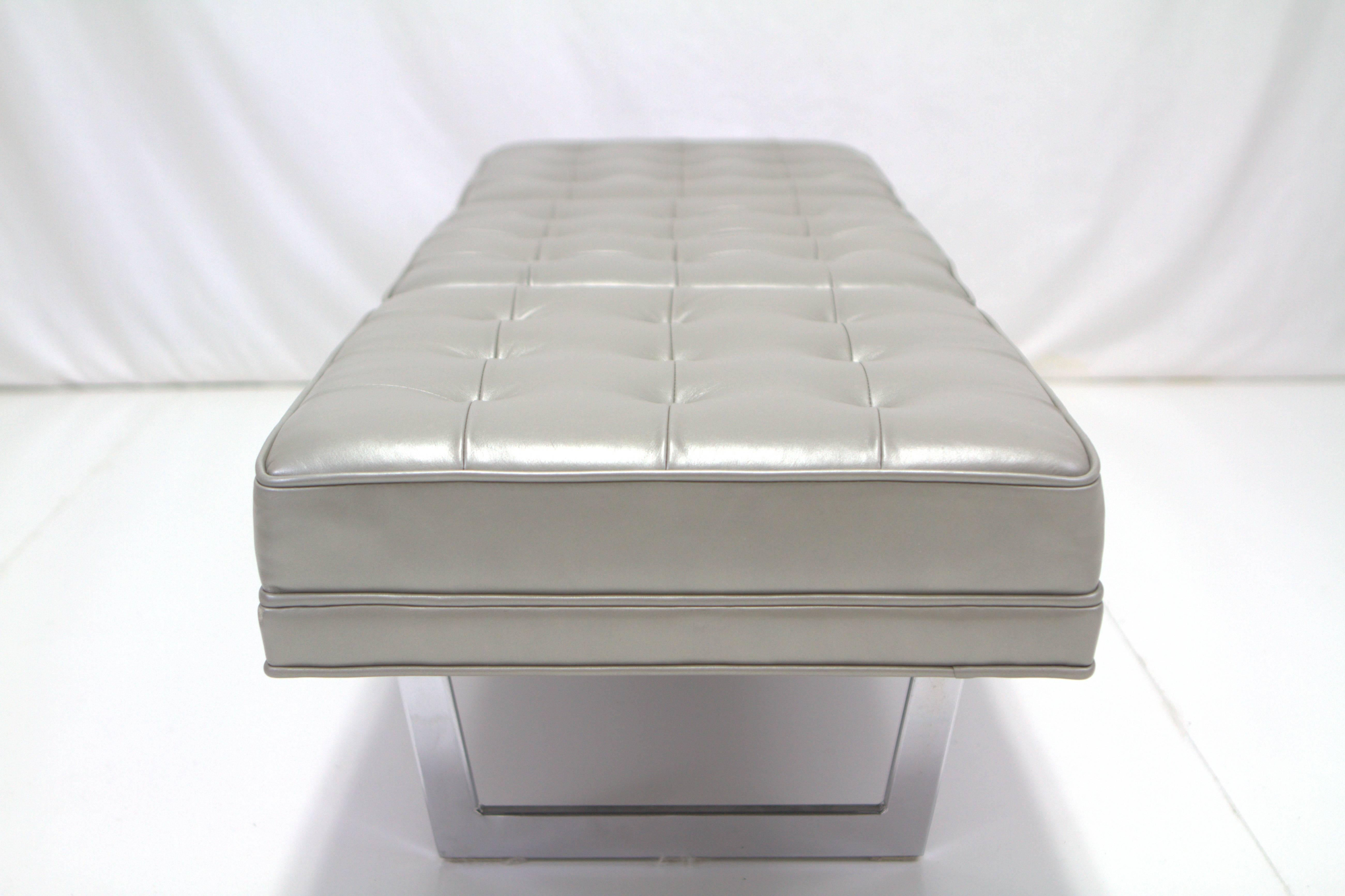 Mid-Century Modern Milo Baughman Style Chrome and Metallic Leather Upholstered Bench