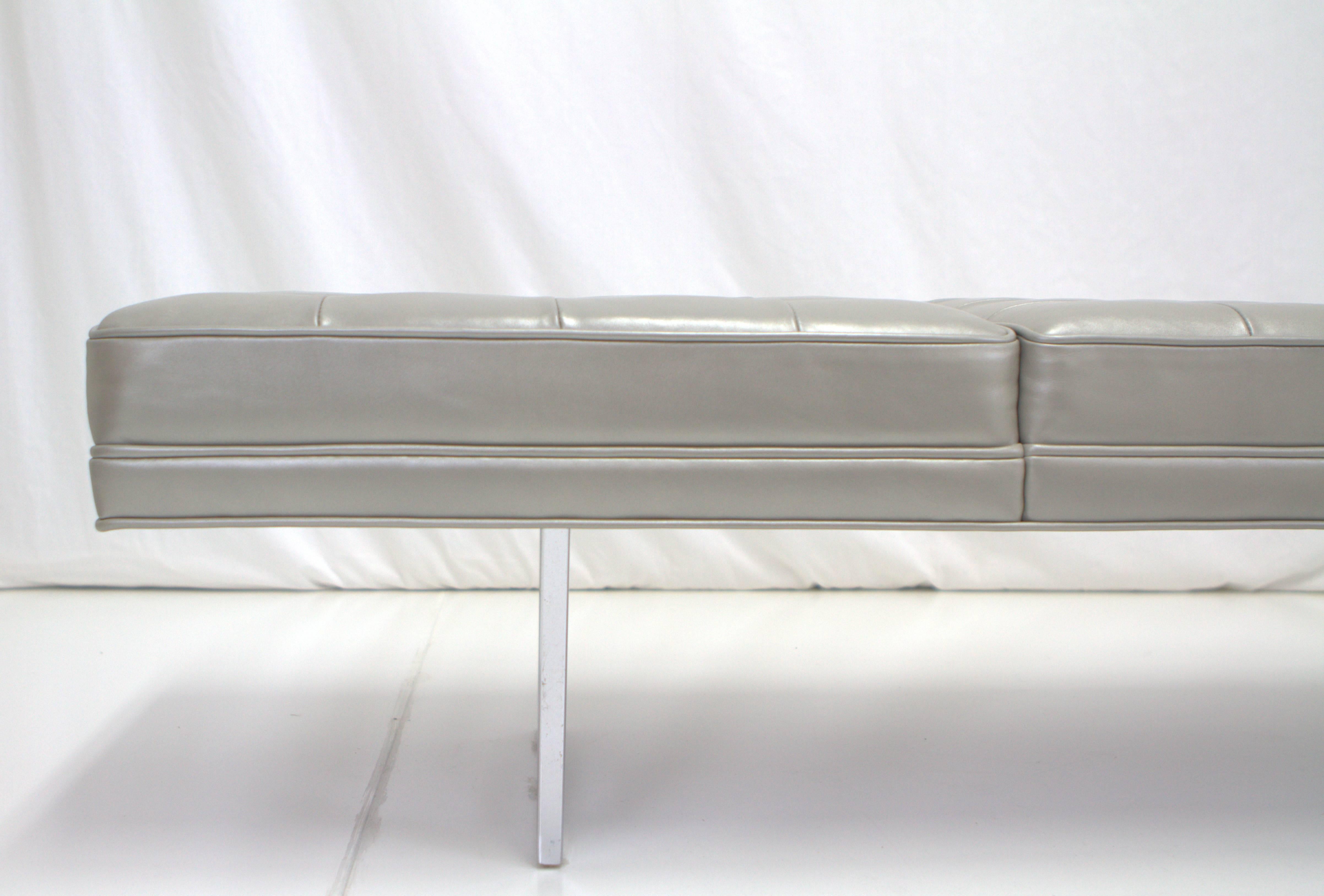 American Milo Baughman Style Chrome and Metallic Leather Upholstered Bench