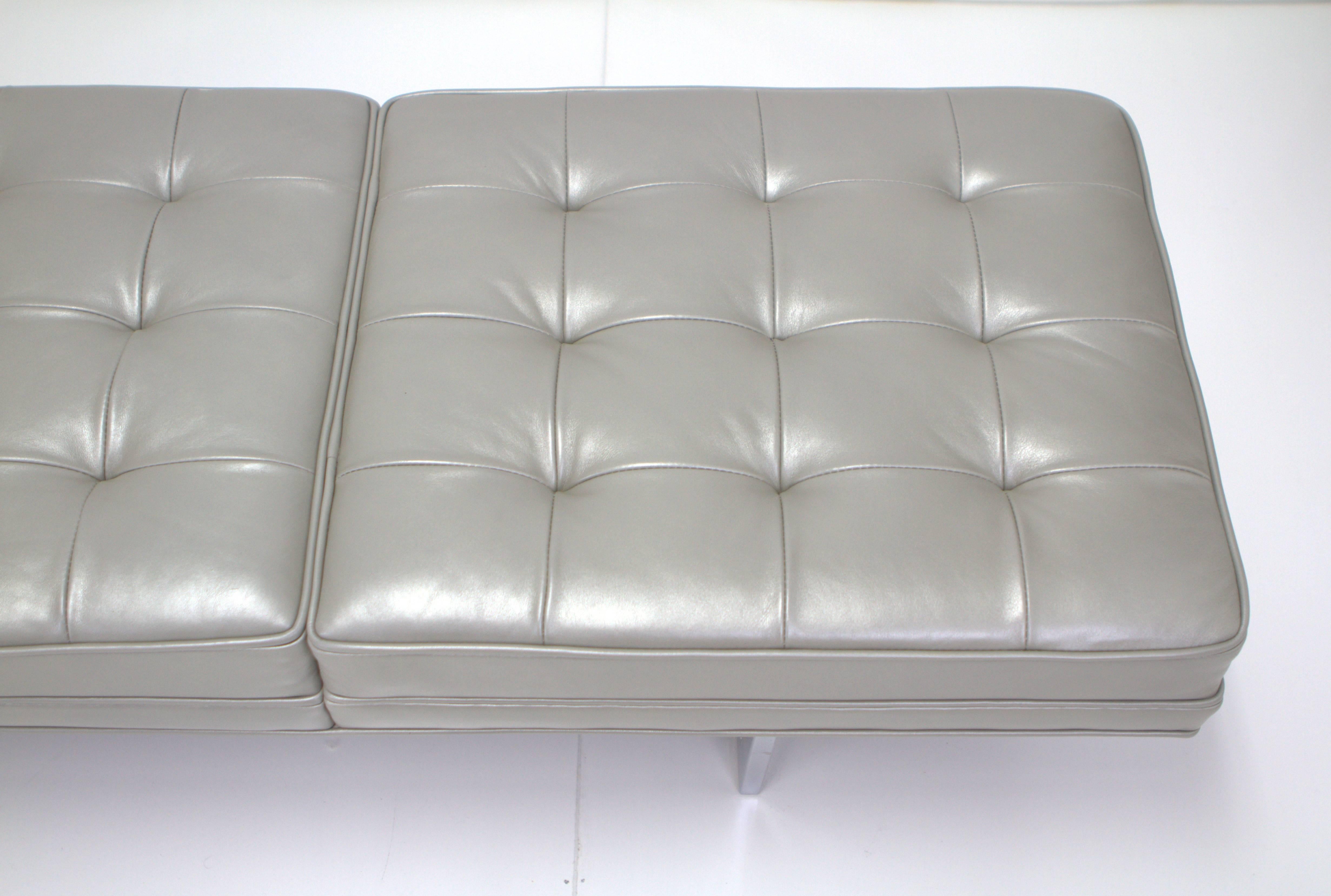 Milo Baughman Style Chrome and Metallic Leather Upholstered Bench 1