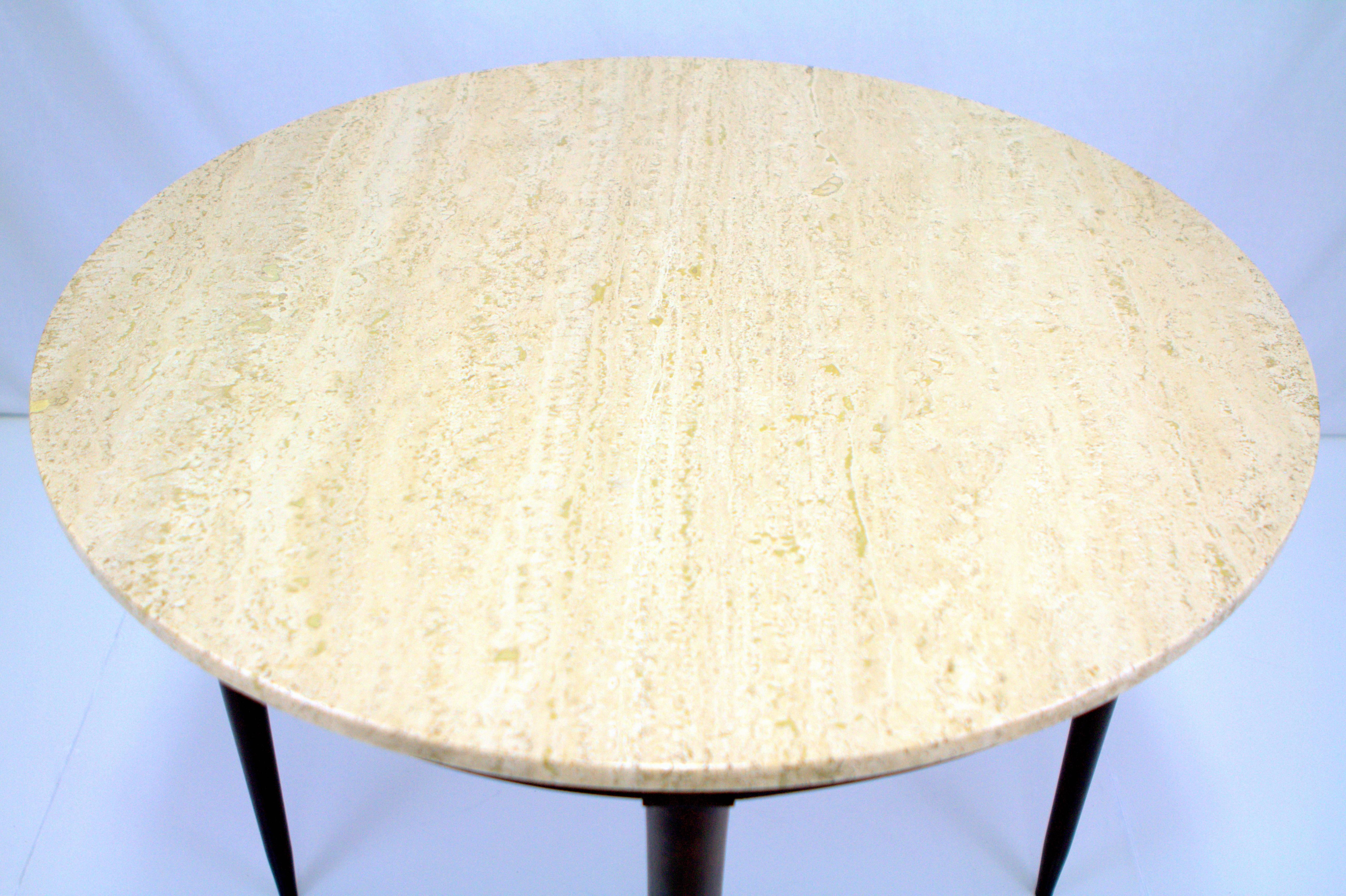 Walnut Mid-Century Italian Travertine Marble Table in the Style of Gio Ponti