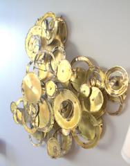 Monumental Brass Torch Cut Brutalist Wall Sculpture