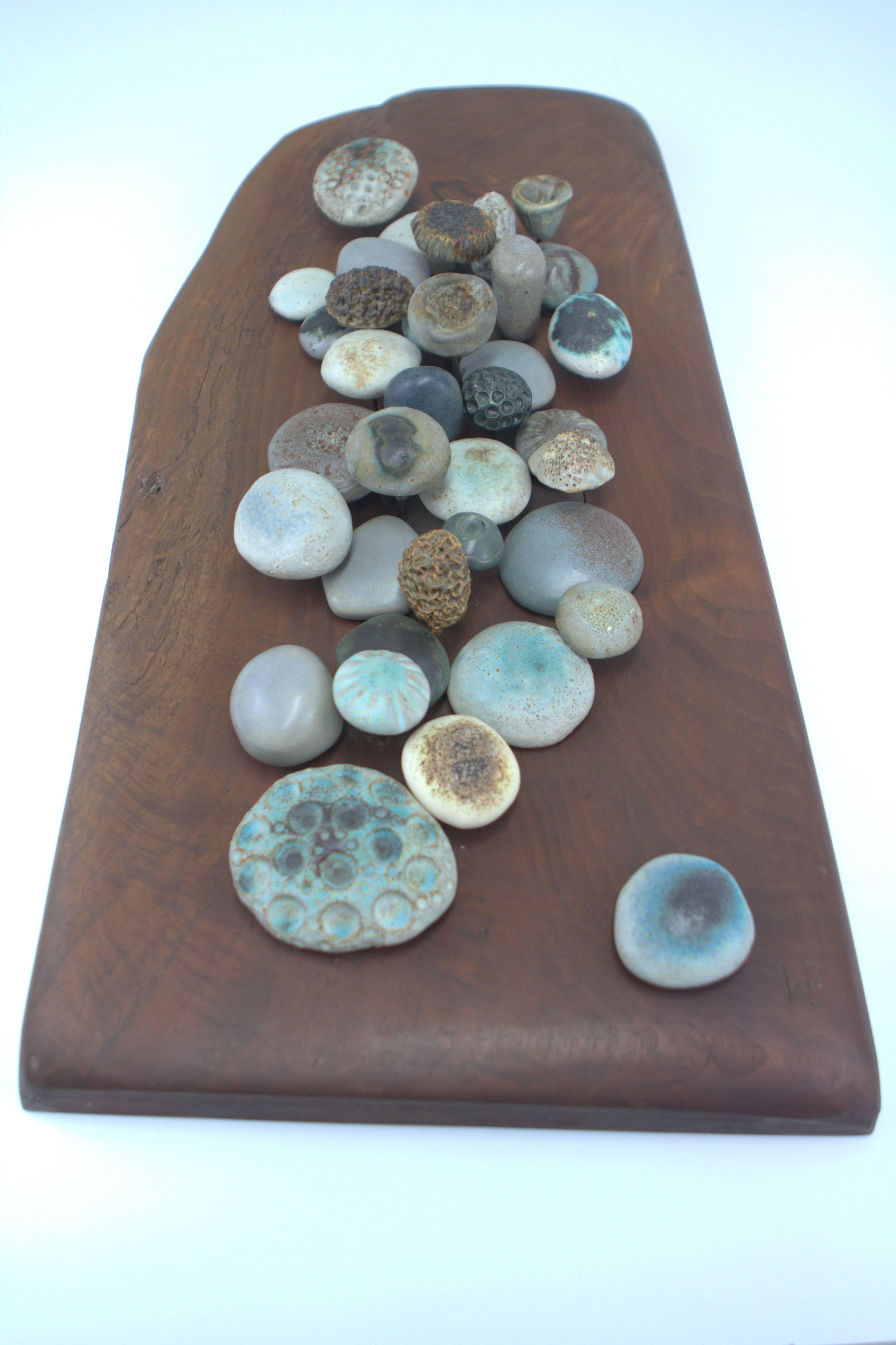 Organic Modern Winni Brueggemann Stoneware Sculpture on Solid Walnut Slab For Sale