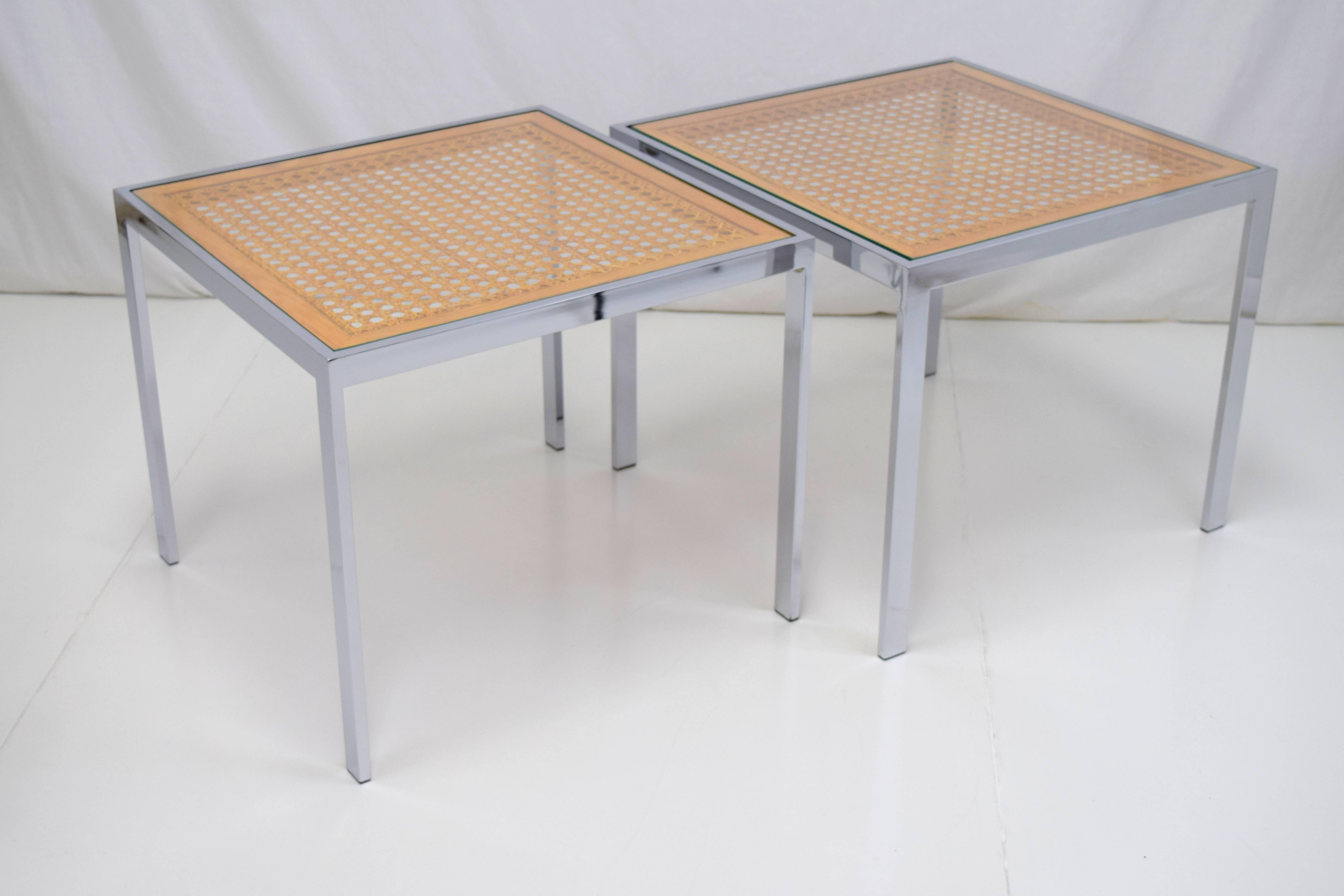 Pair of Milo Baughman Cane and Chrome End Tables  In Good Condition In Chicago, IL