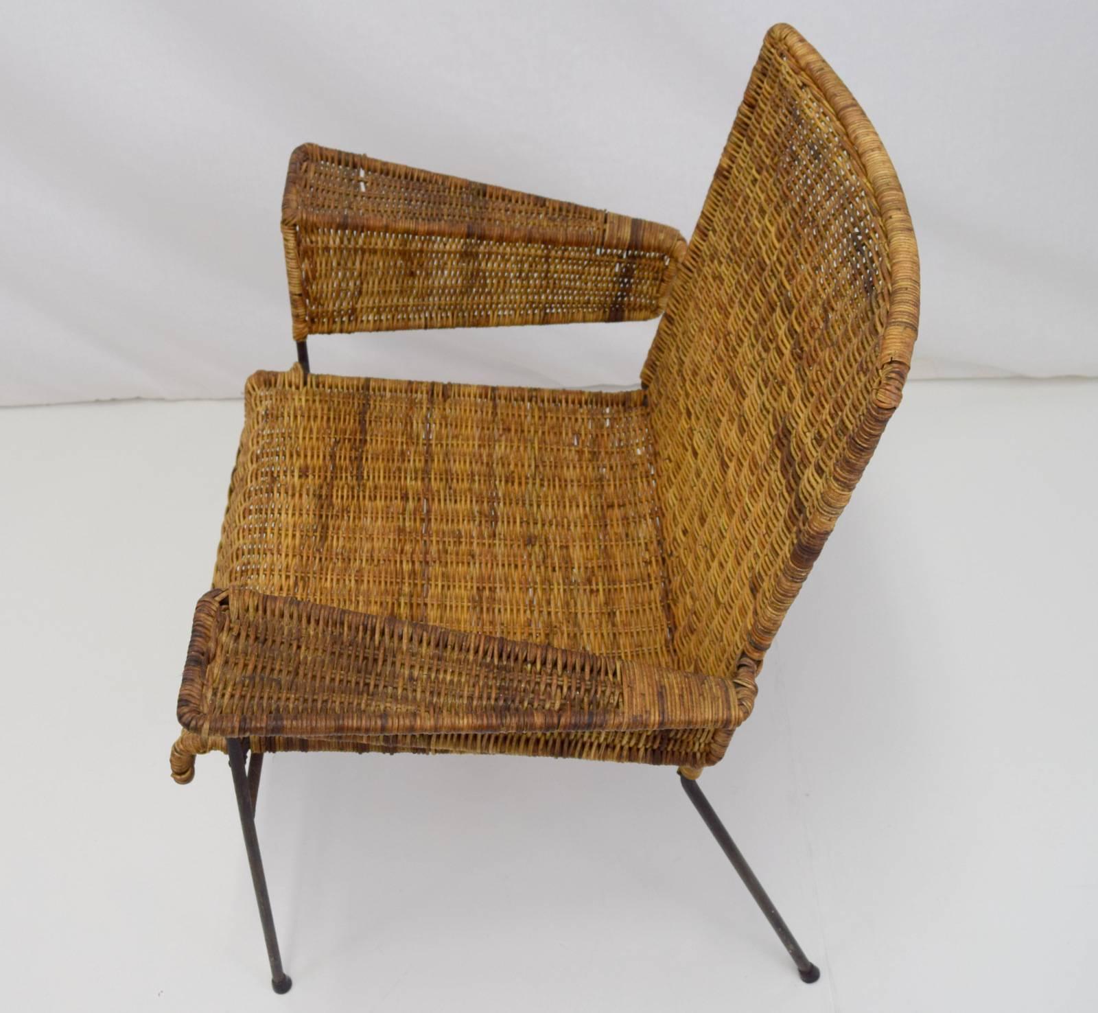 Mid-Century Modern Van Keppel-Green Iron and Wicker Lounge Chair