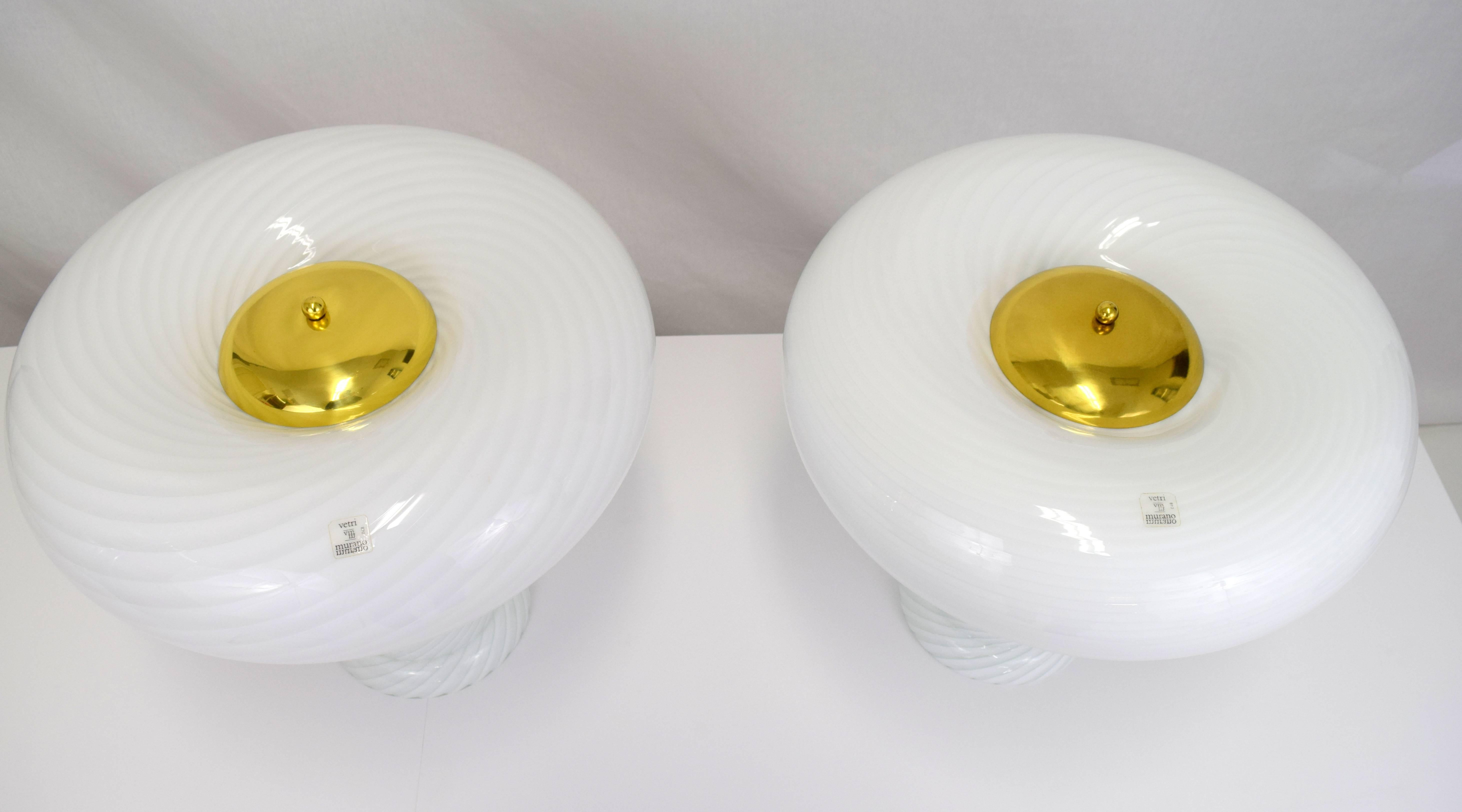 Mid-Century Modern Vetri Murano Swirl Glass Mushroom Lamps, Pair For Sale