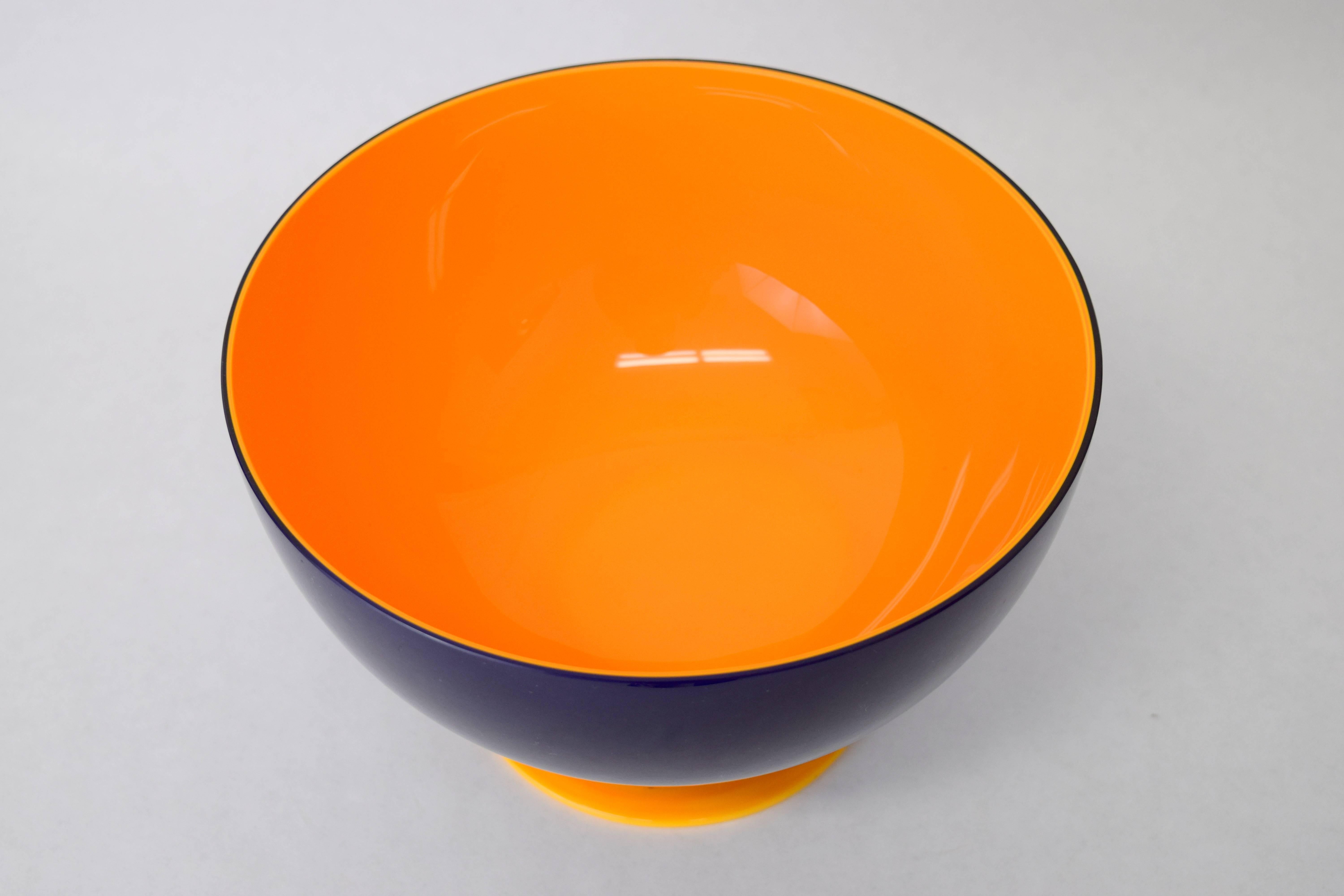 Mid-Century Modern Carlo Moretti Cobalt and Orange Glass Footed Bowl