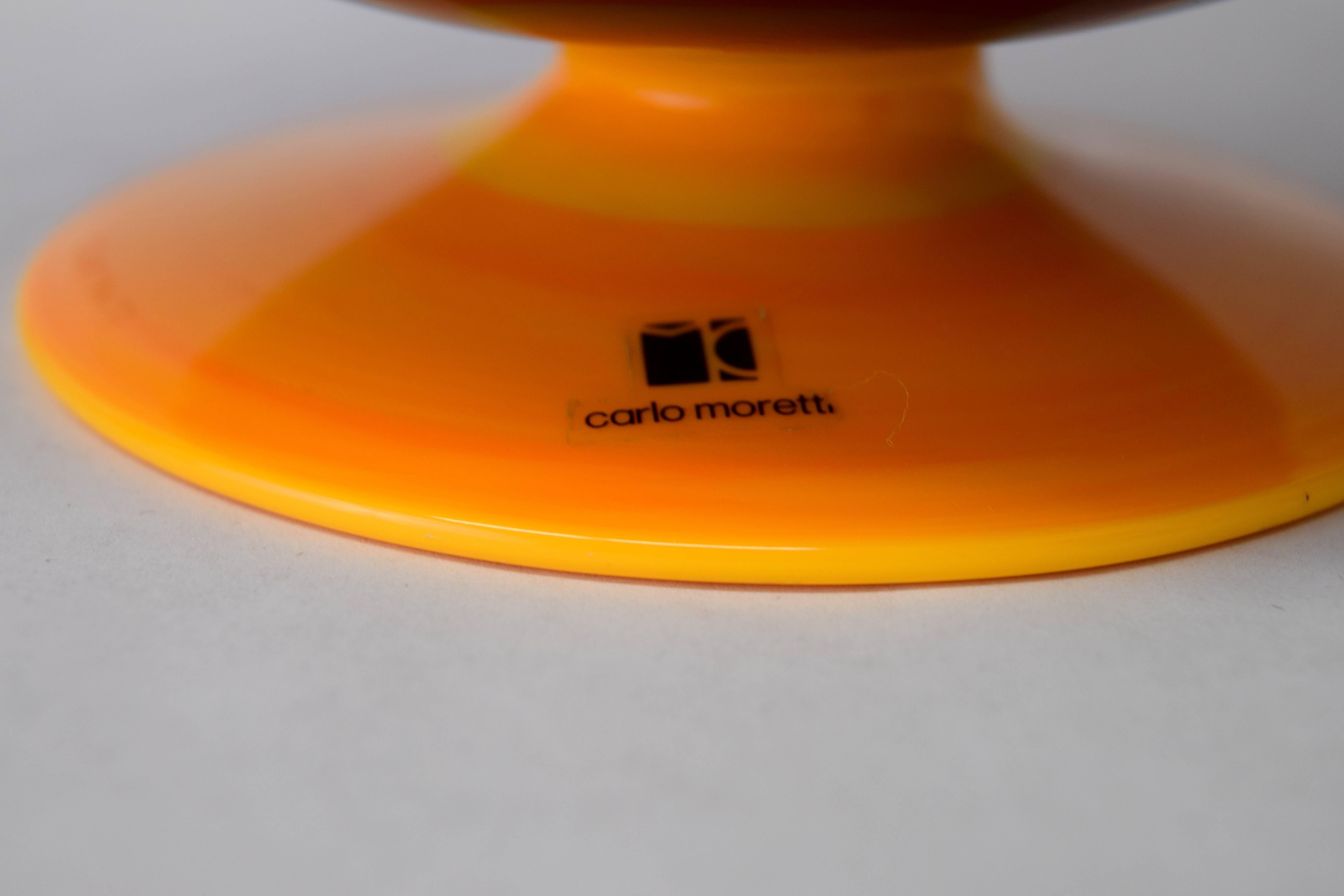 20th Century Carlo Moretti Cobalt and Orange Glass Footed Bowl