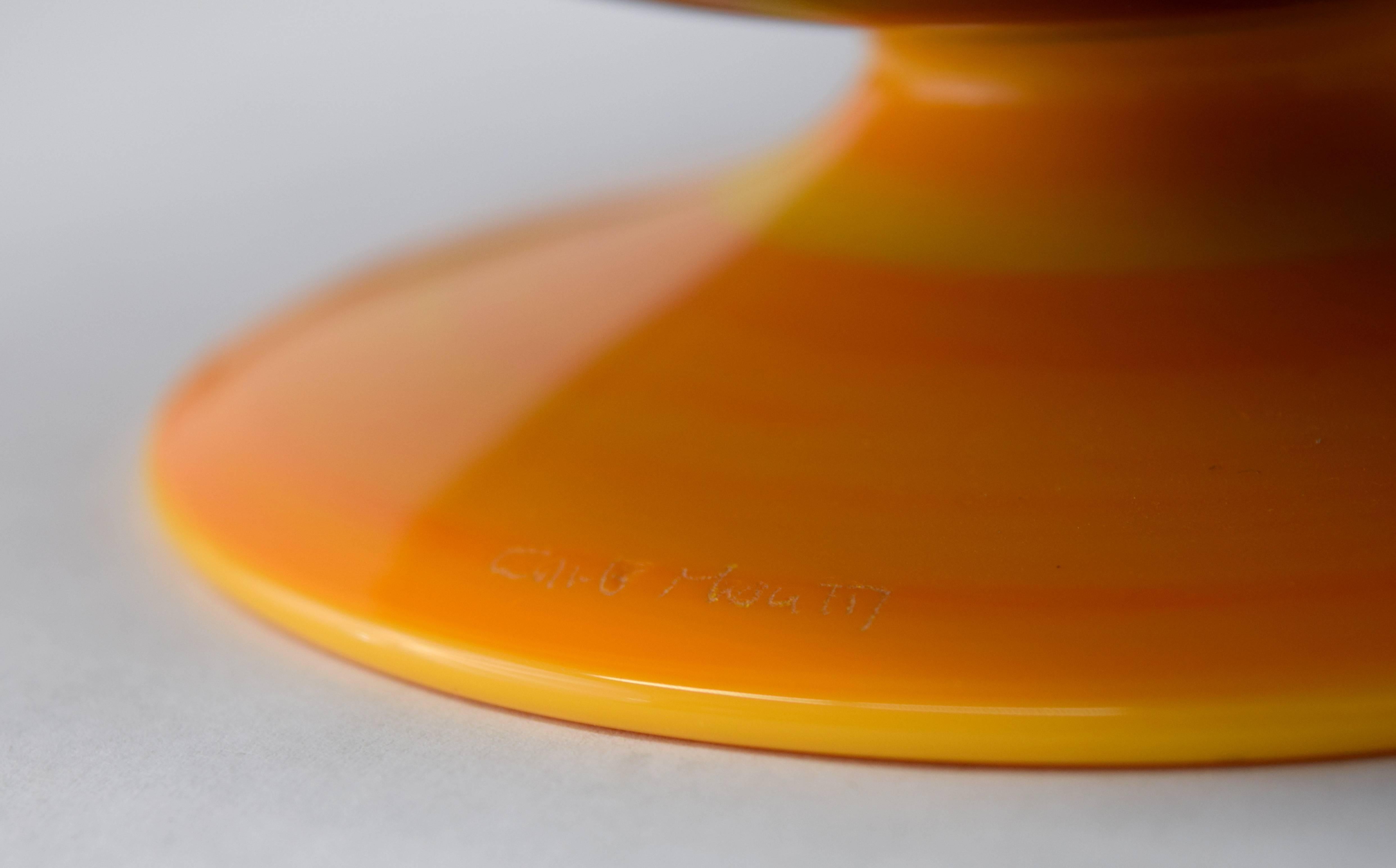Carlo Moretti Cobalt and Orange Glass Footed Bowl 1