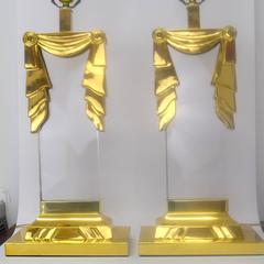 Hollywood Regency Lucite and Brass Lamps, Pair