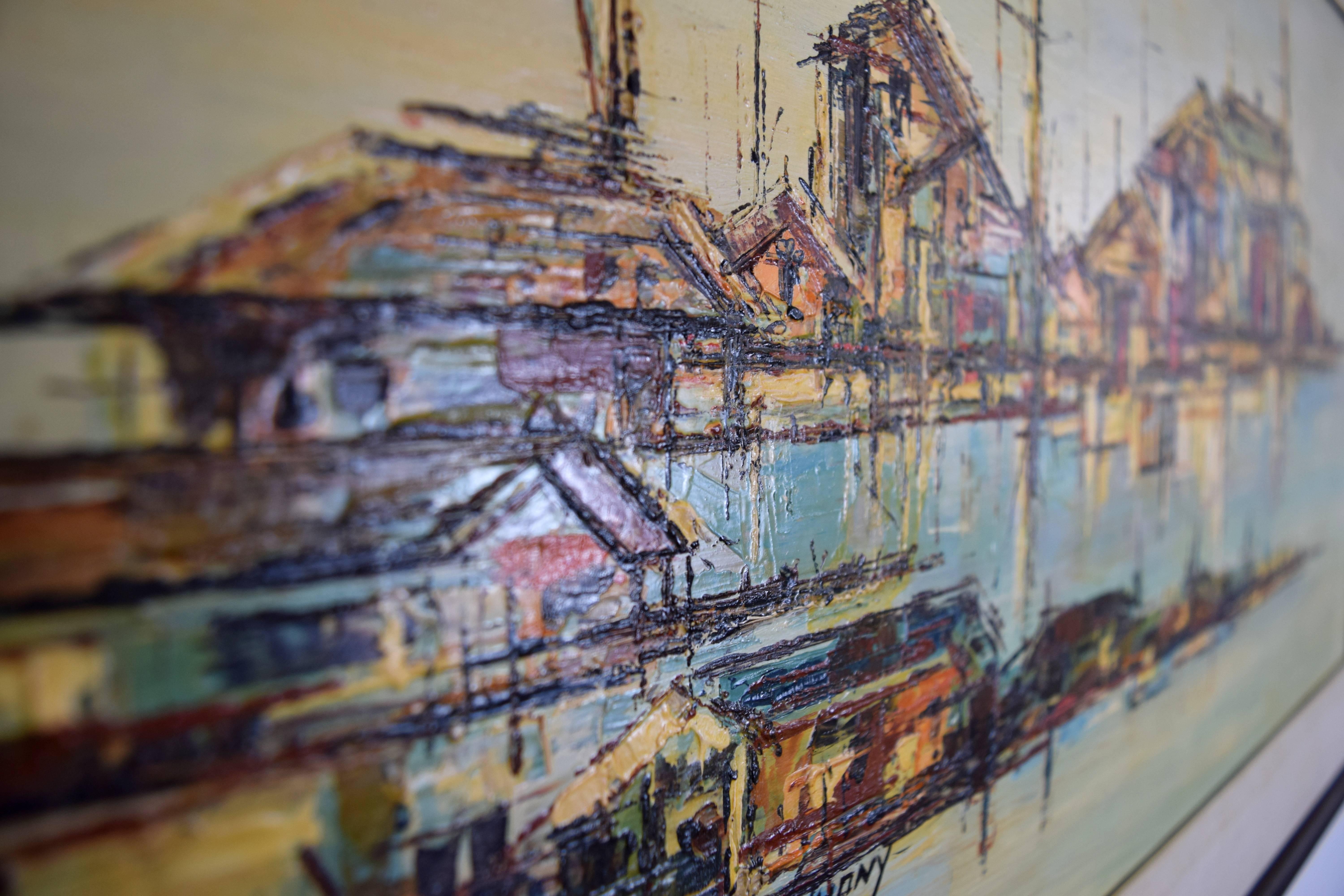 American Mid-Century Hardline Oil on Masonite 