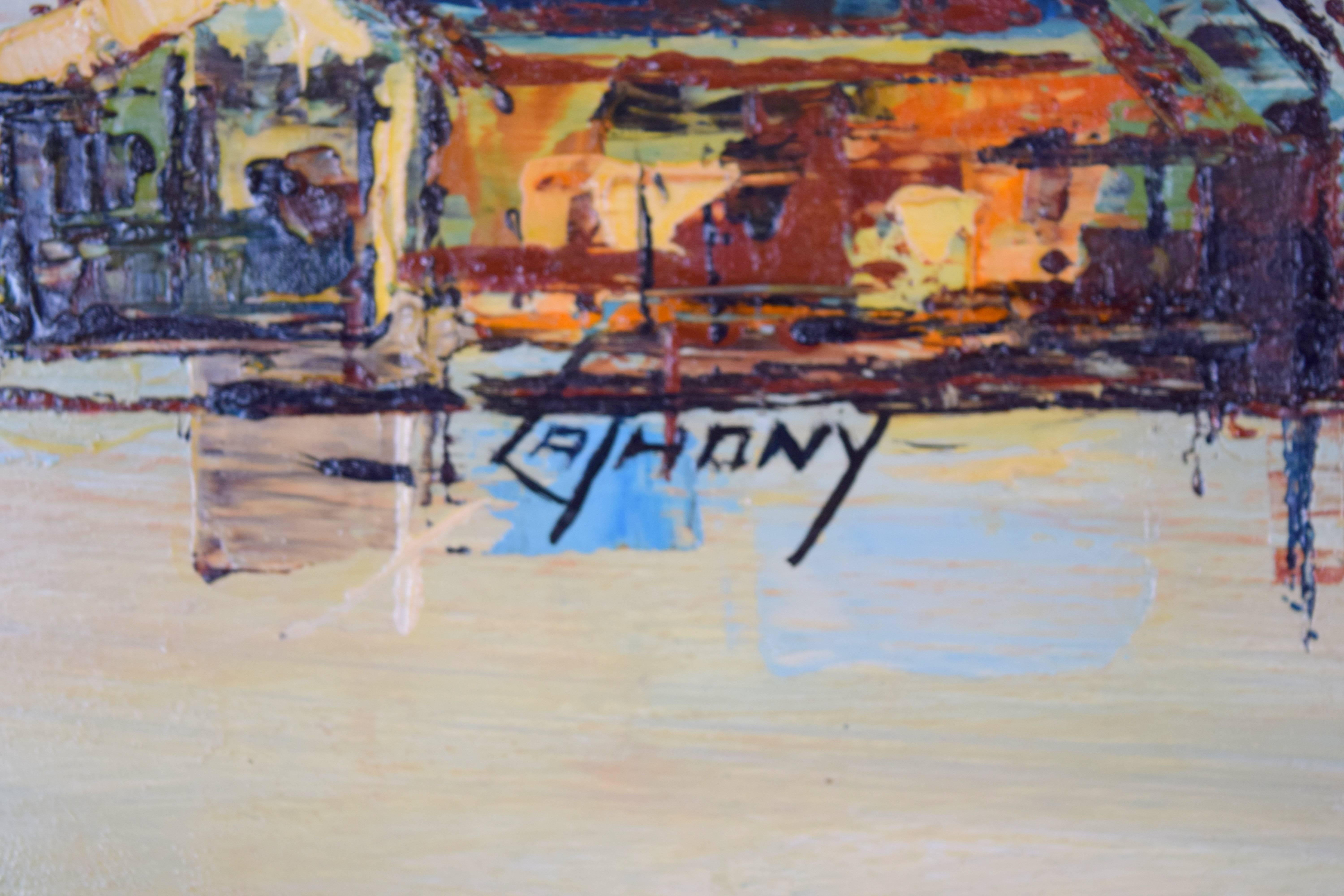 Mid-Century Hardline Oil on Masonite 