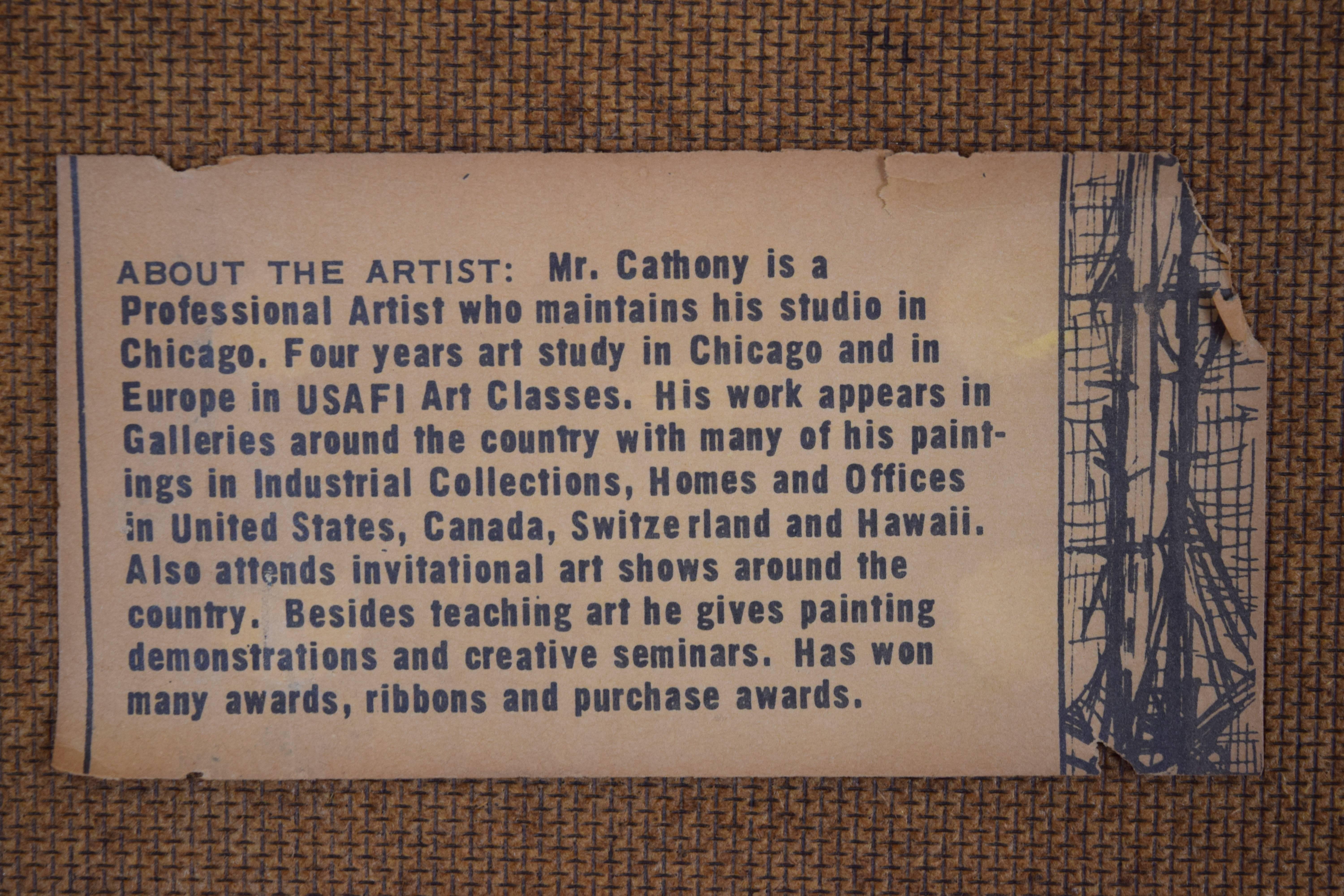 Mid-Century Hardline Oil on Masonite 