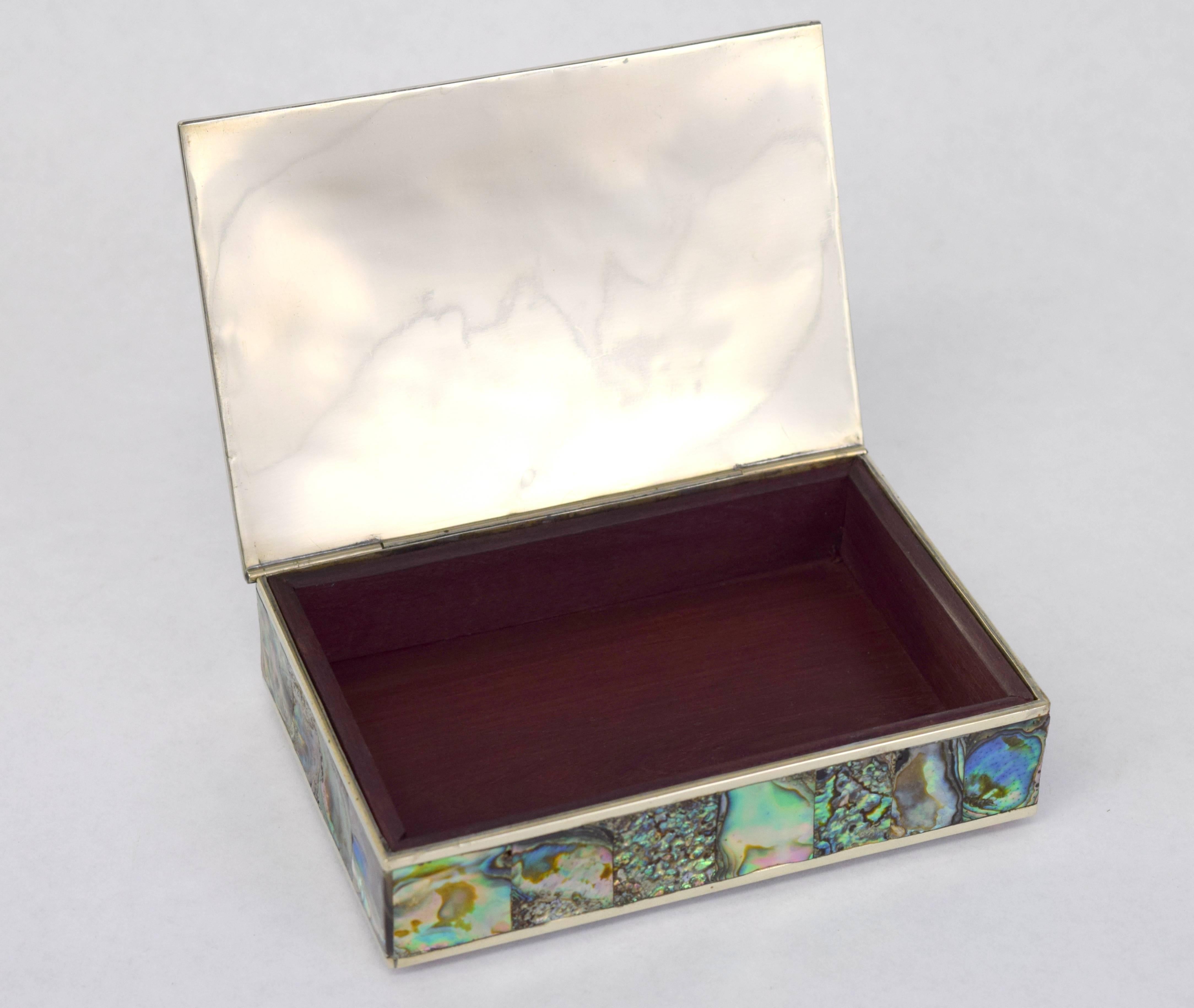 Mid-Century Modern Abalone and Silver Plate Box by Alpaca of Mexico