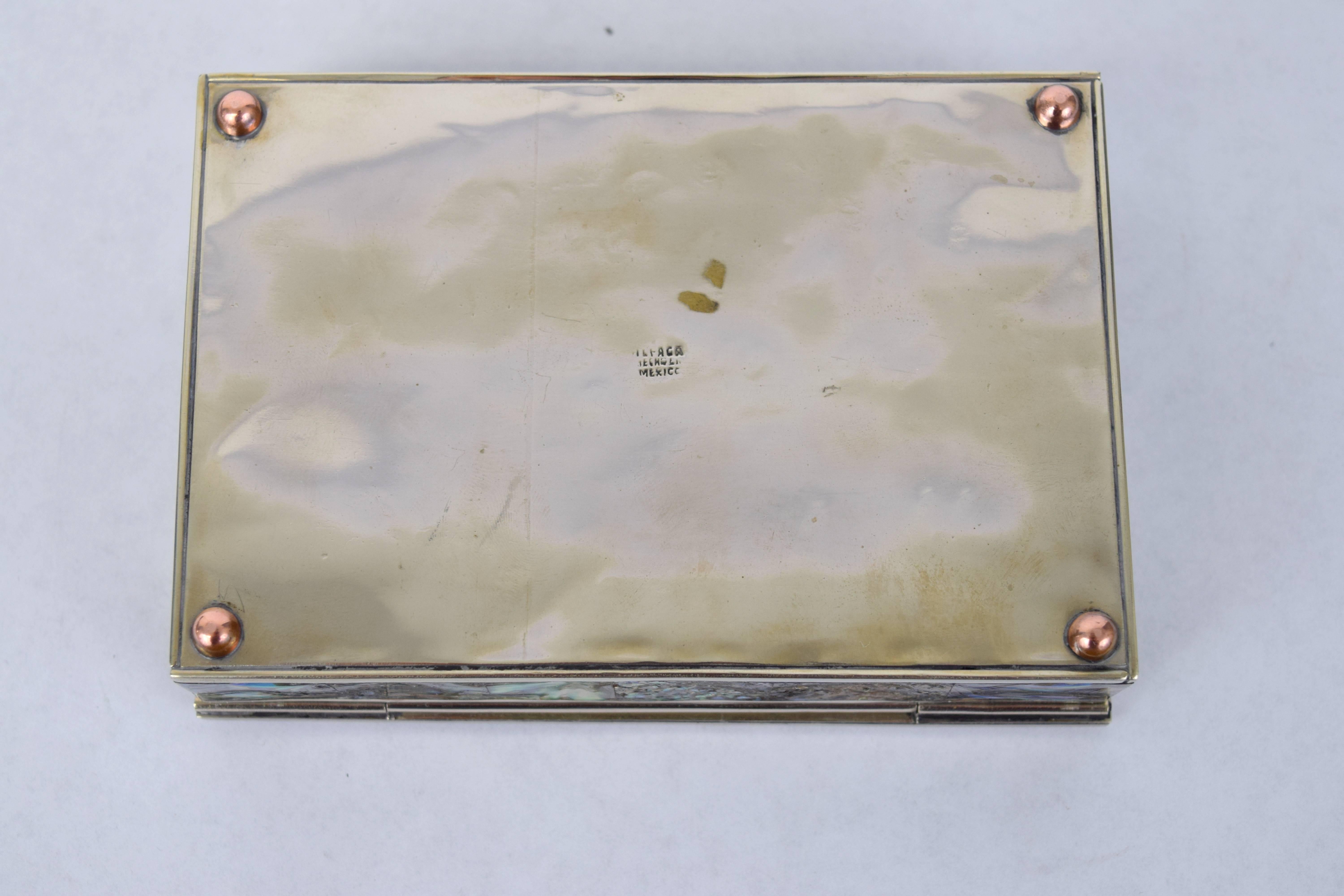 Abalone and Silver Plate Box by Alpaca of Mexico In Excellent Condition In Chicago, IL