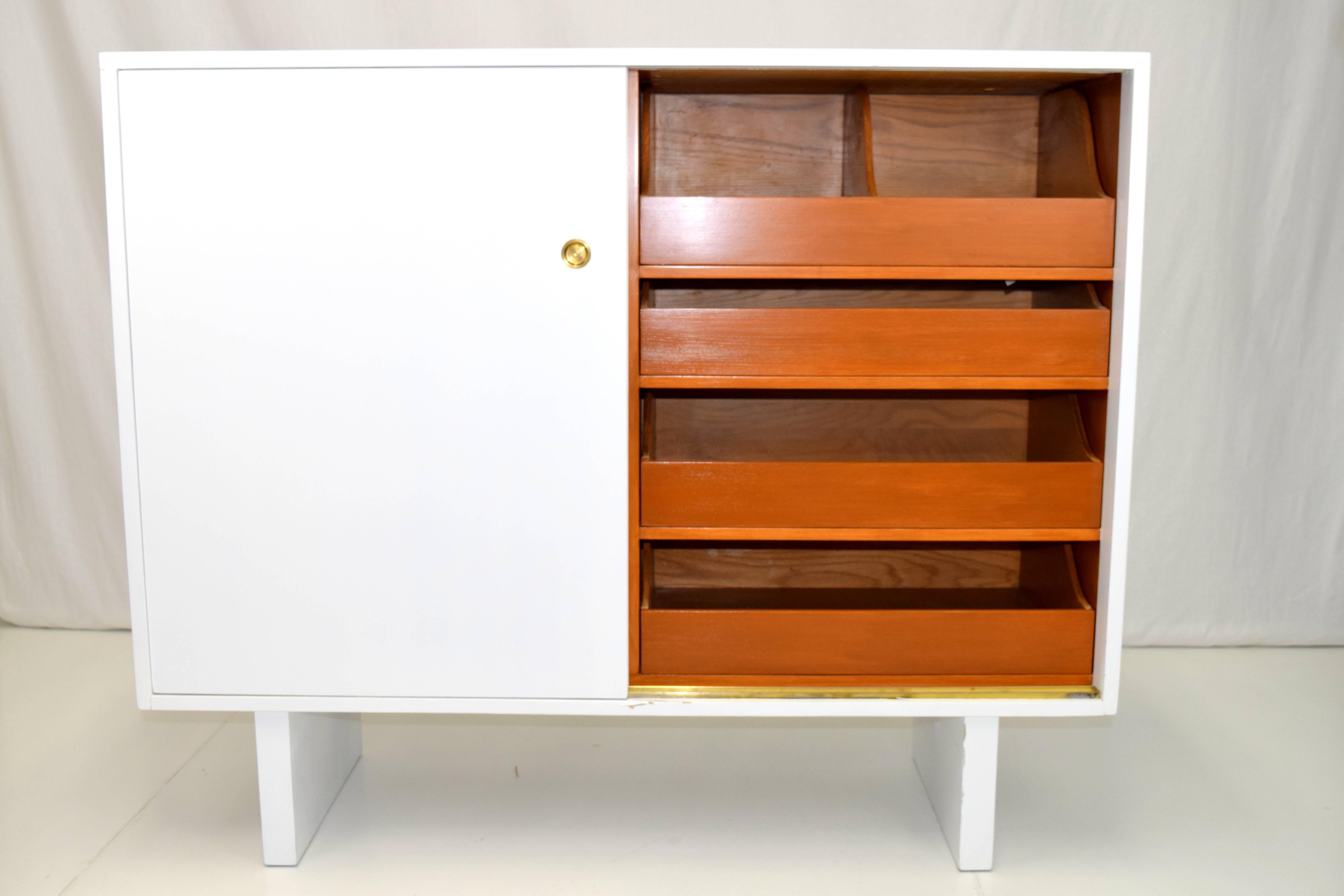 Mid-Century Modern White Lacquered Wardrobe Cabinet by James Wylie for Widdicomb   For Sale