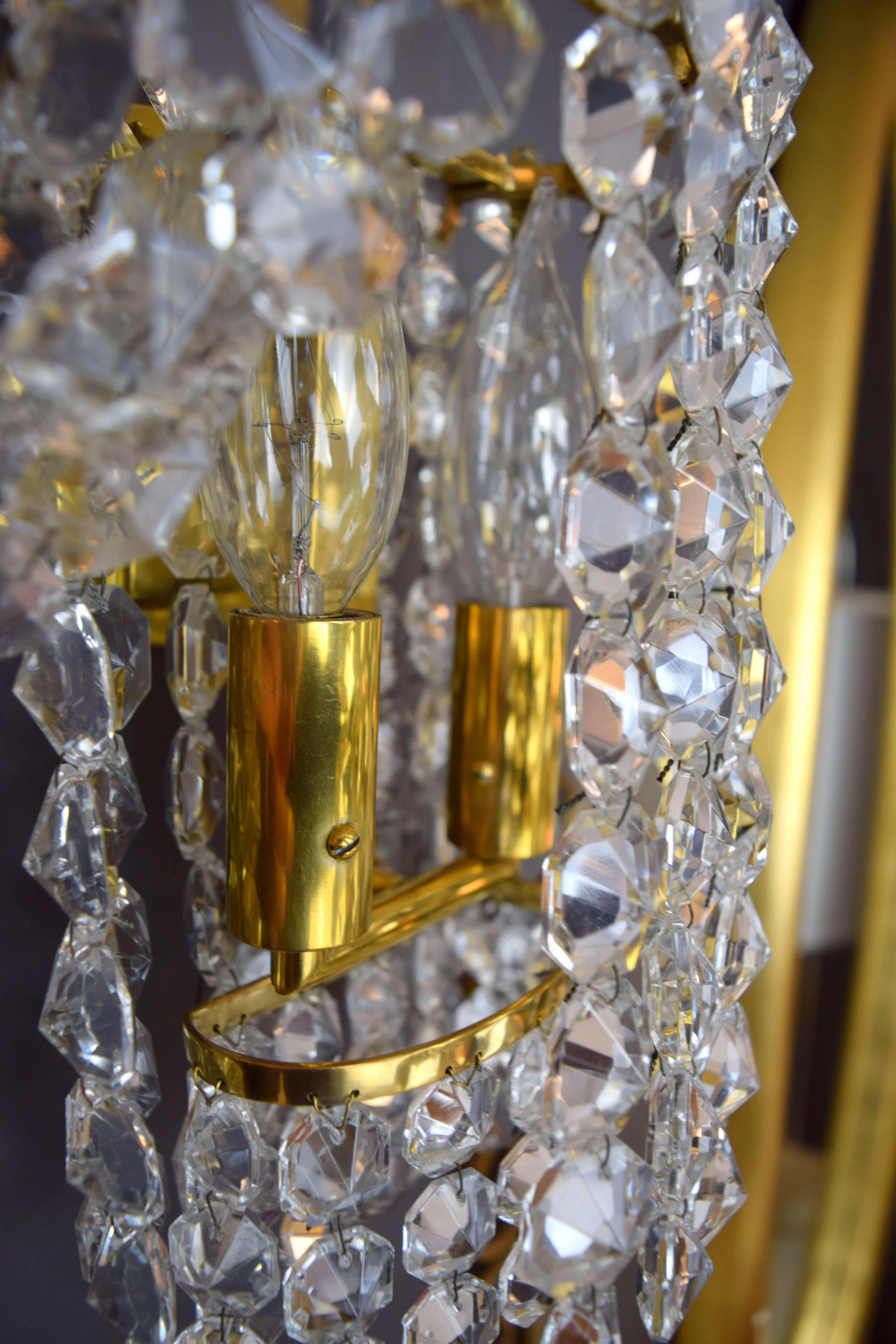 Pair of Austrian Brass and Crystal Wall Sconces 1