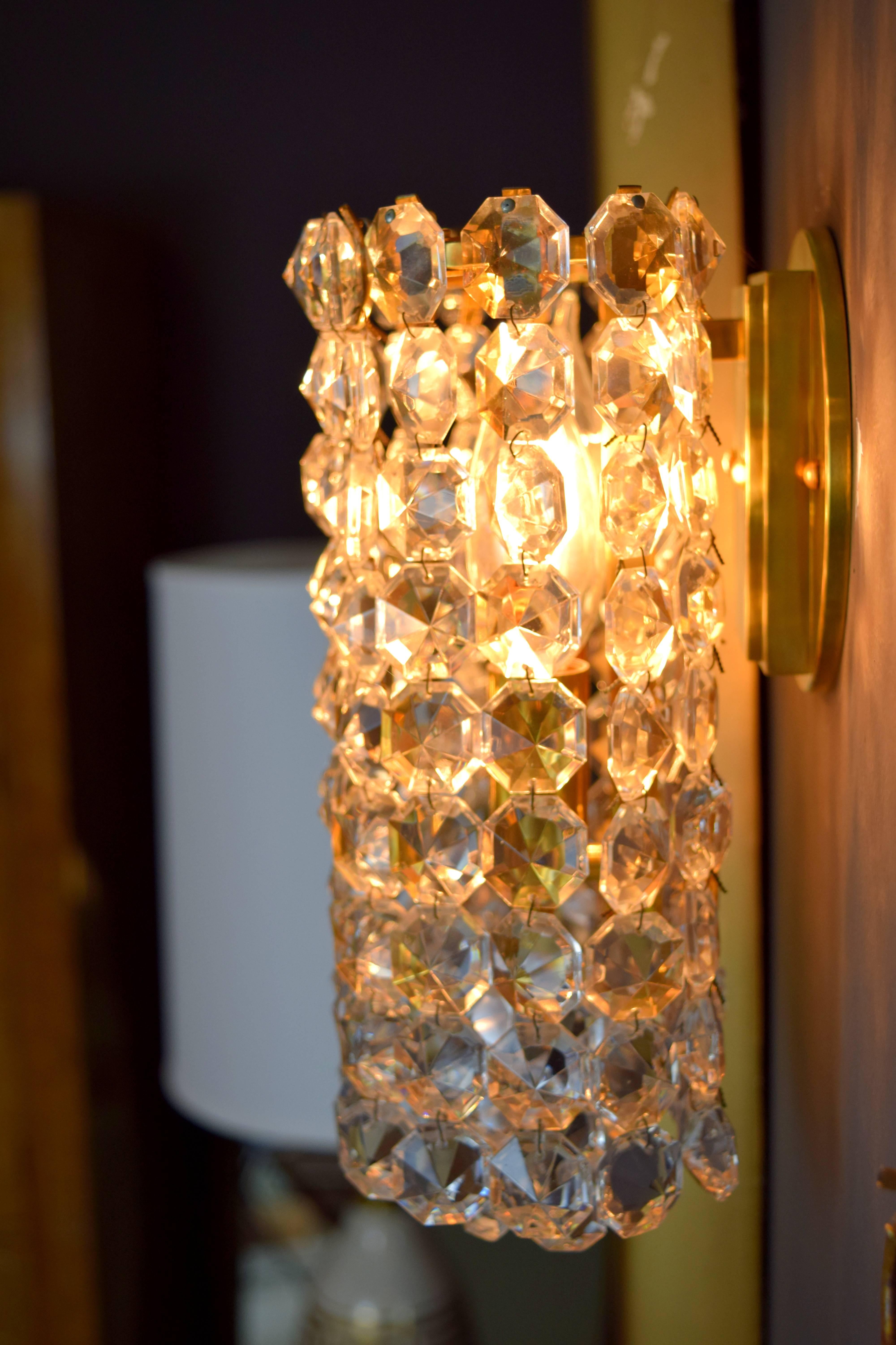 Pair of Austrian Brass and Crystal Wall Sconces 3