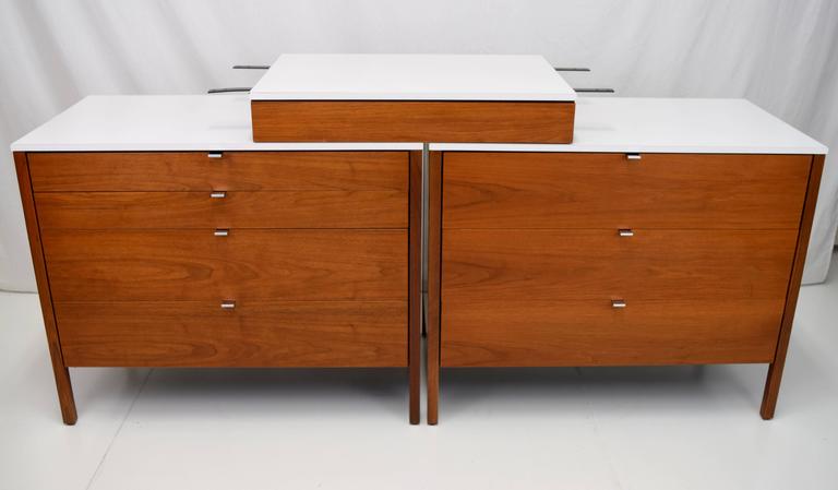 Florence Knoll Walnut Dresser Set With Floating Desk Vanity At