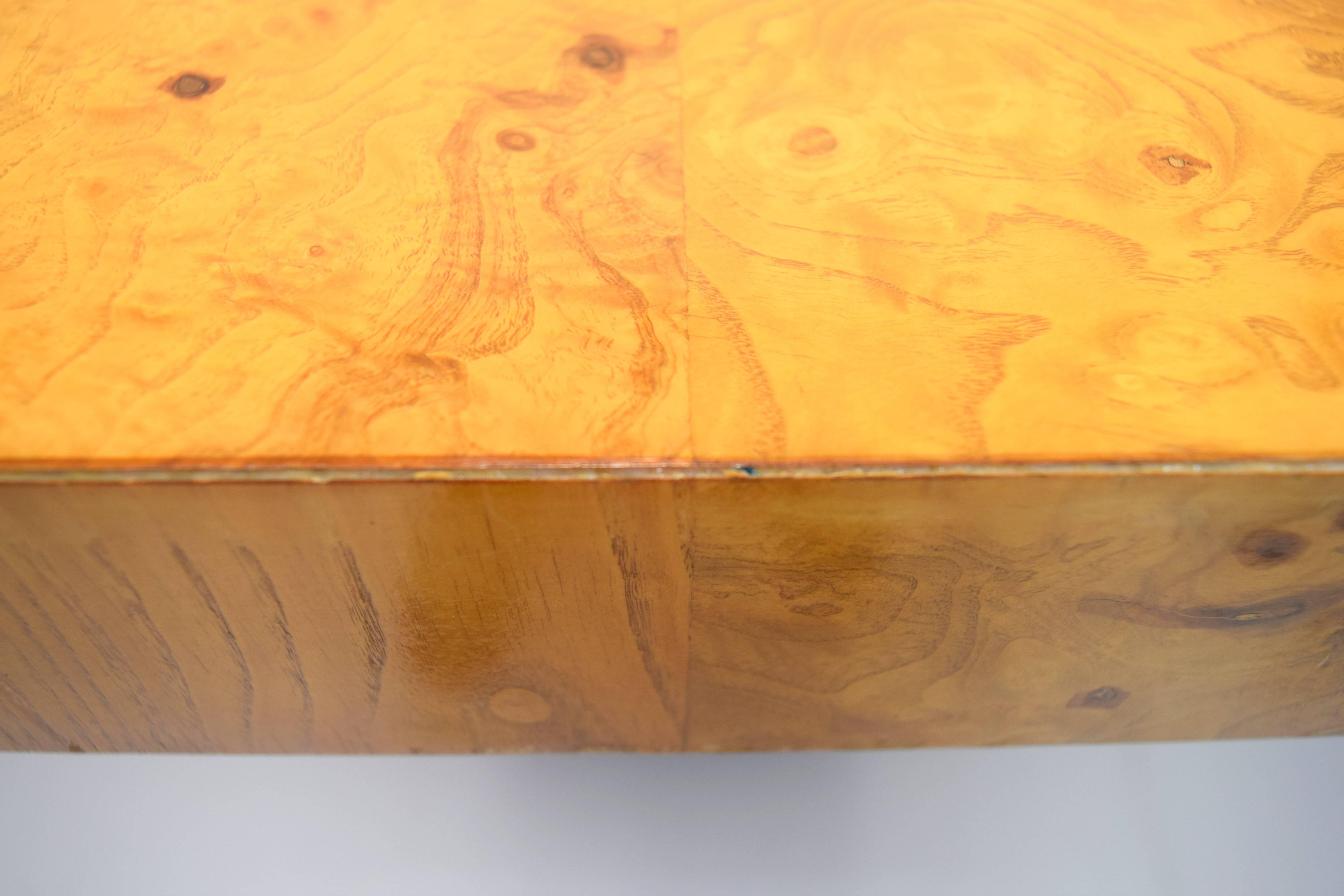 Stainless Steel Milo Baughman Burl Wood and Stainless Expanding Dining Table For Sale