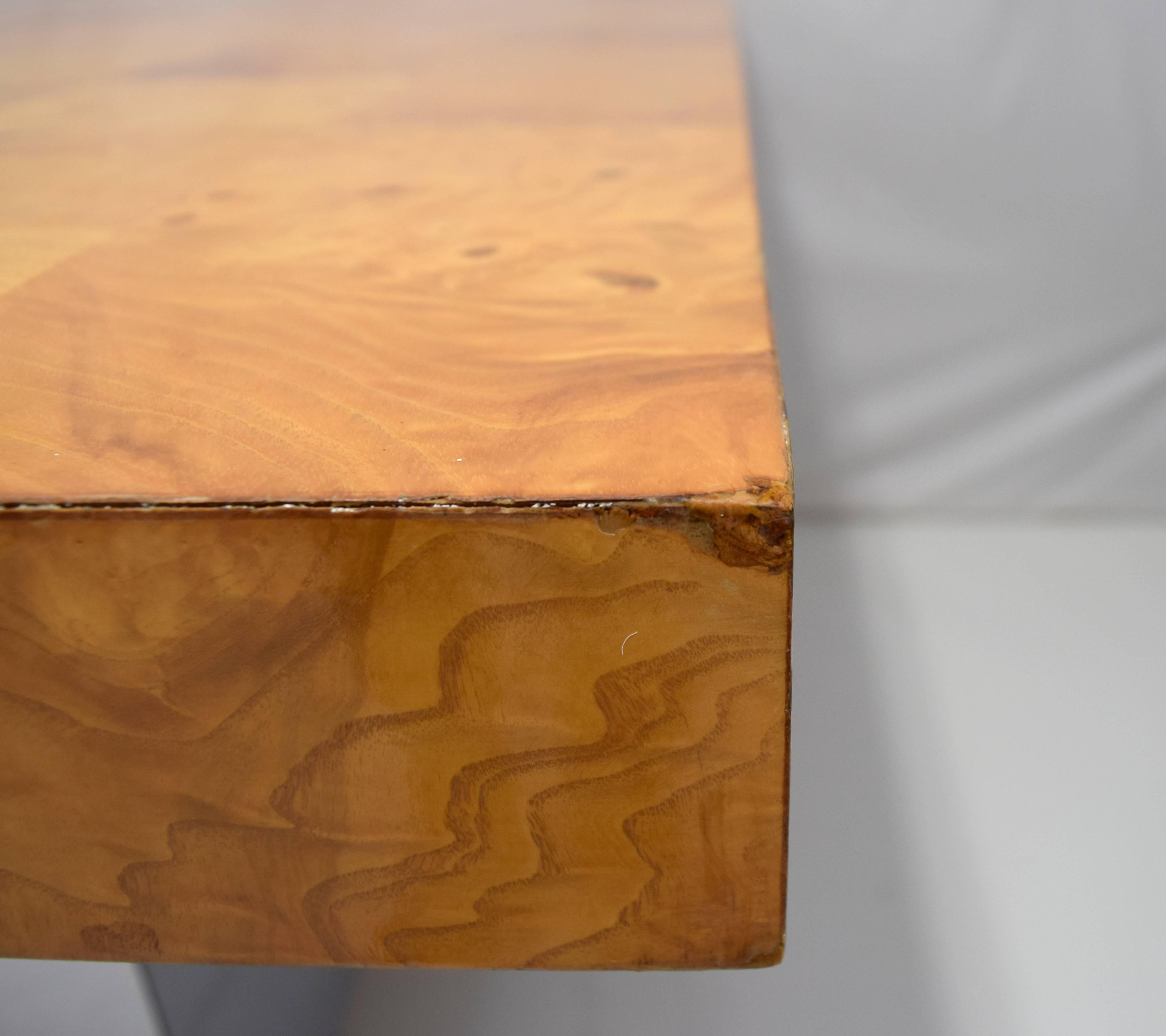 Milo Baughman Burl Wood and Stainless Expanding Dining Table For Sale 1