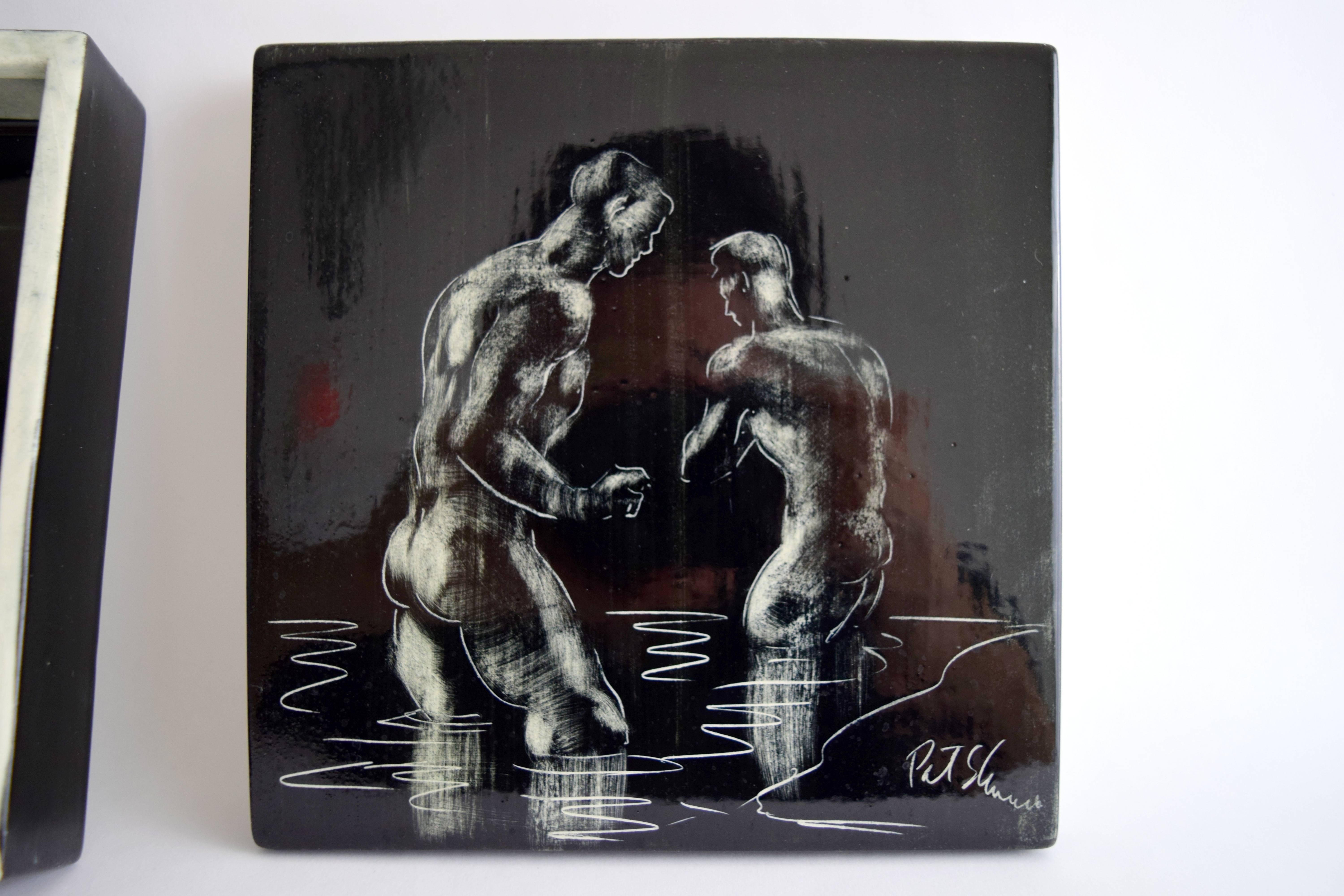 Pat and Covey Stewart Art Pottery Box Titled Bathers In Good Condition In Chicago, IL