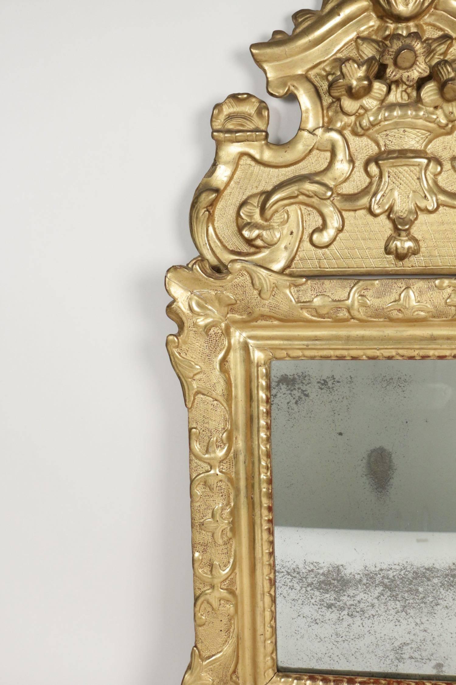 French Regence Period, Hand-Carved Giltwood Front-Top Mirror 2