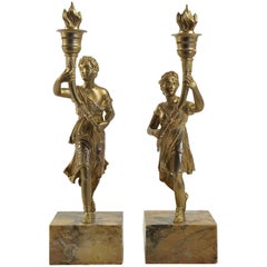 Mid-19th Century Pair of Candlesticks with Bronze Chiselled Characters