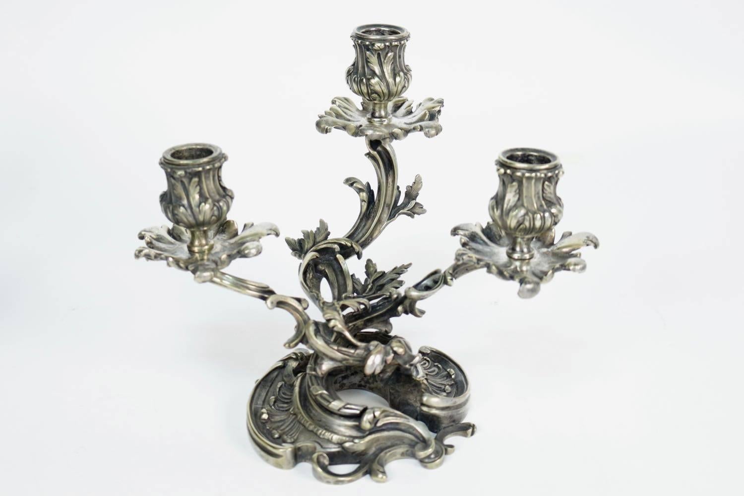 French Henri Vian, Late-19th Century Pair of Rococo Revival Candlesticks