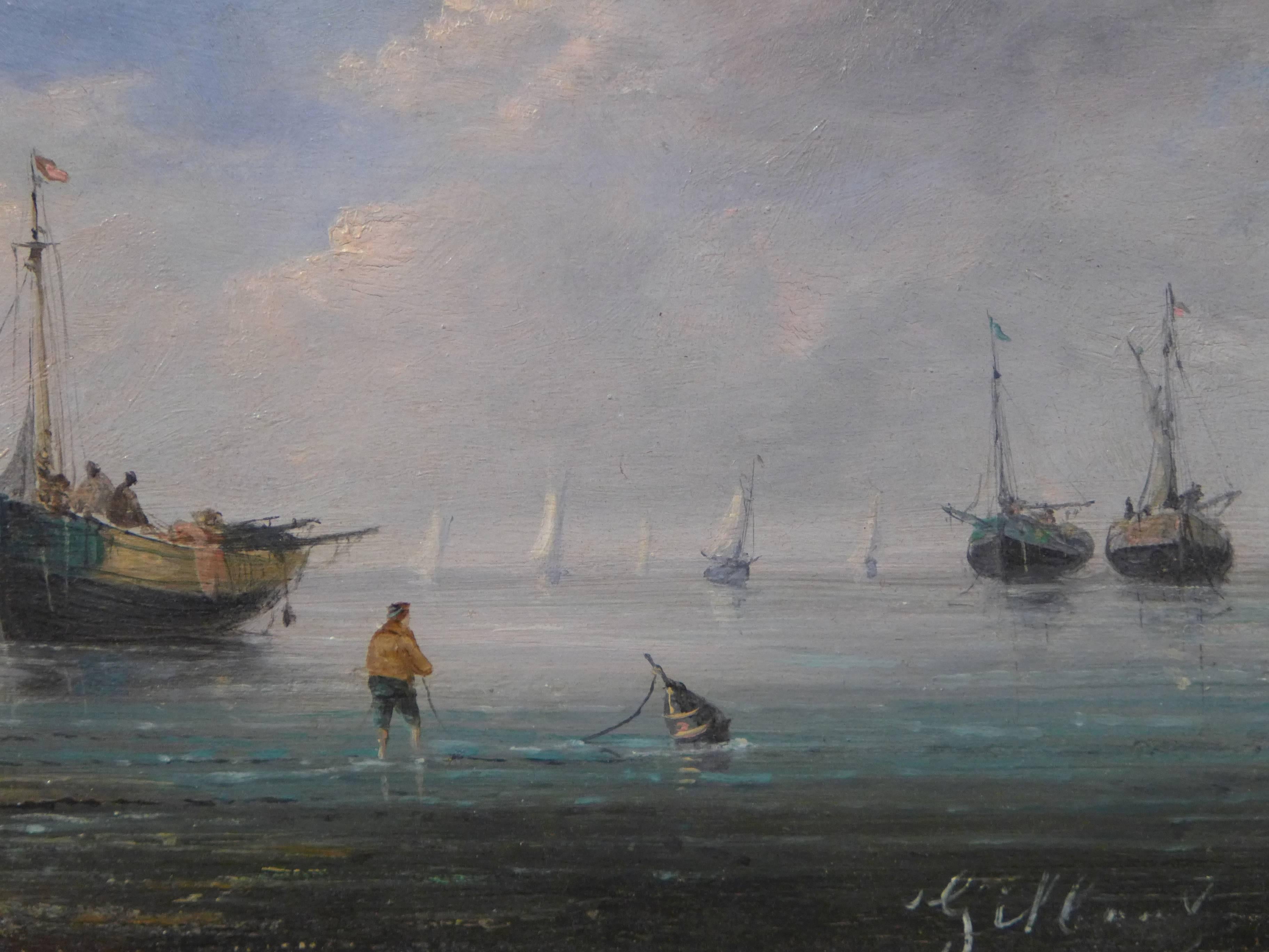 Oiled 19th Century Oil on Canvas Called Les Pêcheurs by Pierre Julien Gilbert