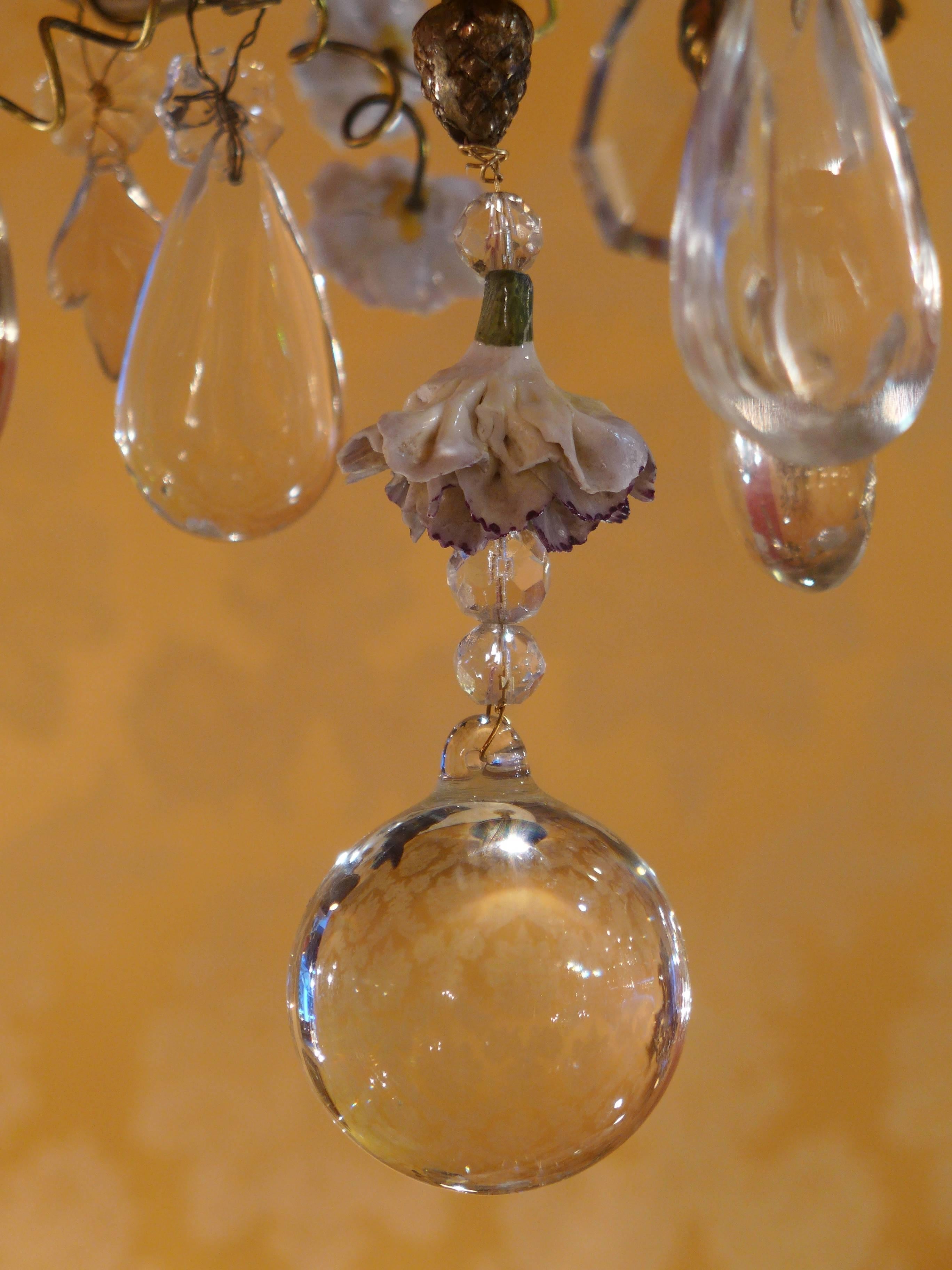 French Louis XV Style Gilt Bronze Chandelier with Porcelain Flowers and Chrystal 4