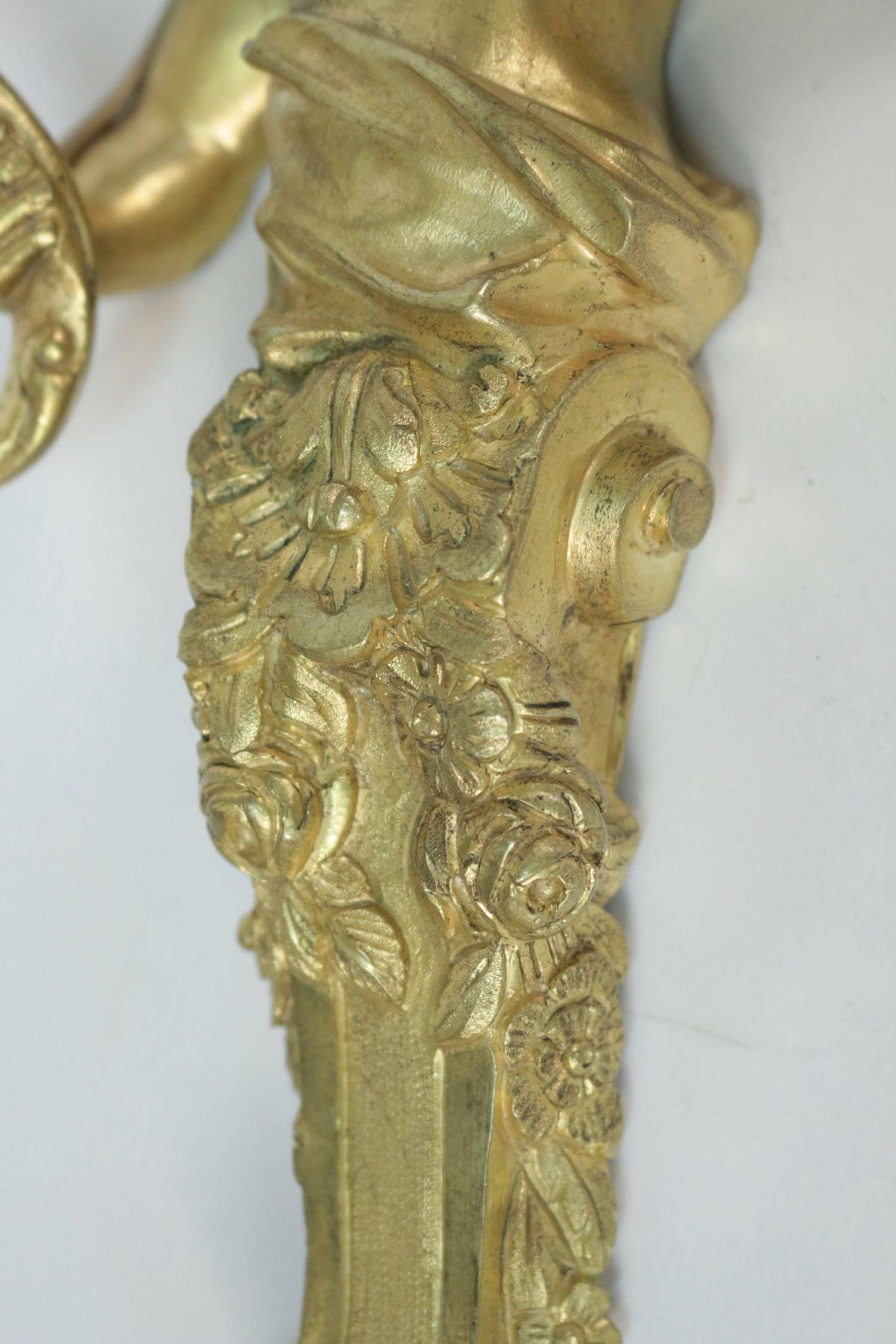 Gilt Pair of French Regence Style Ormolu Sconces, Mid-19h Century For Sale