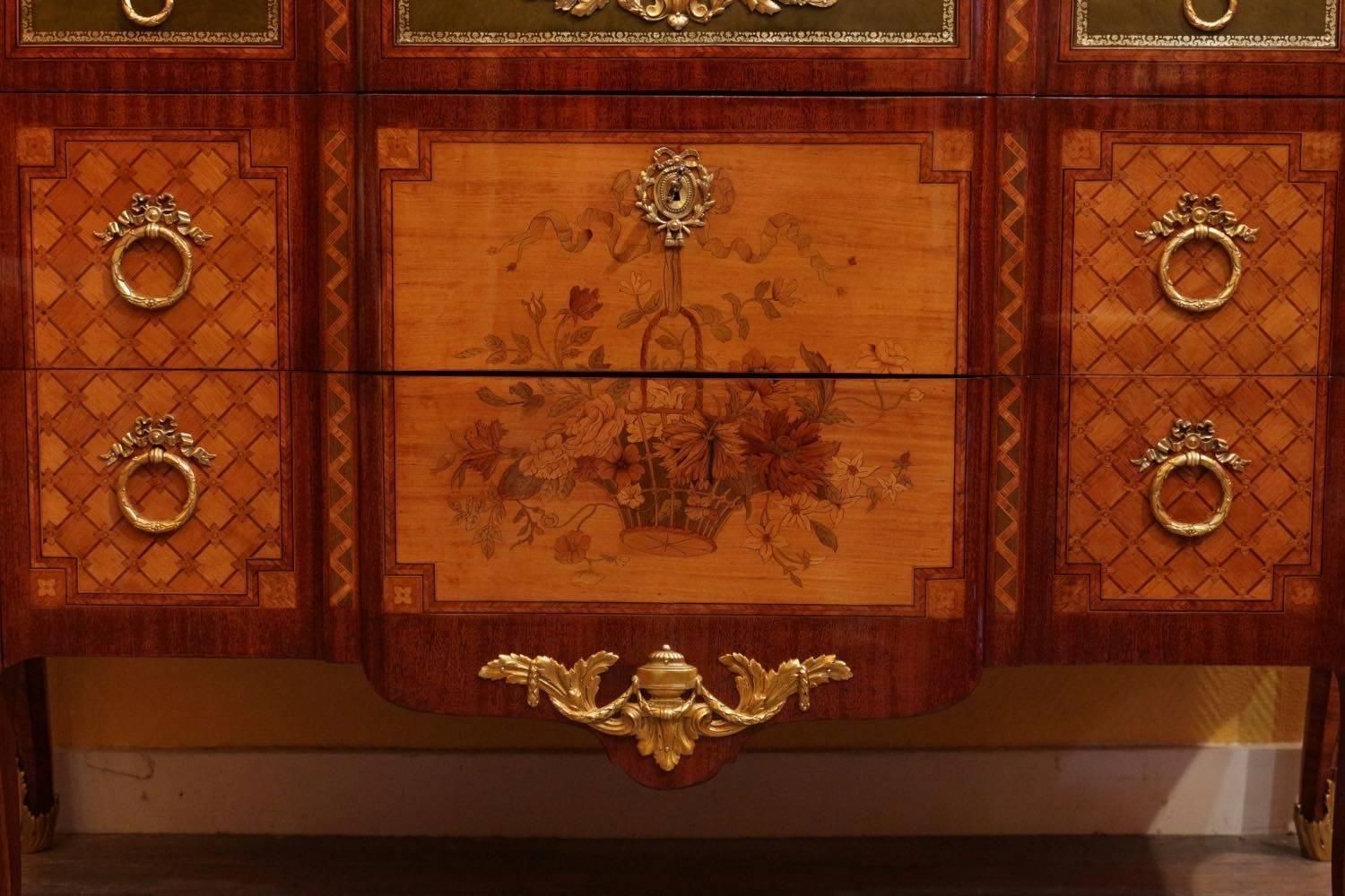 19th Century French Transition Style Marquetry and Marble-Top Commode, circa 1860