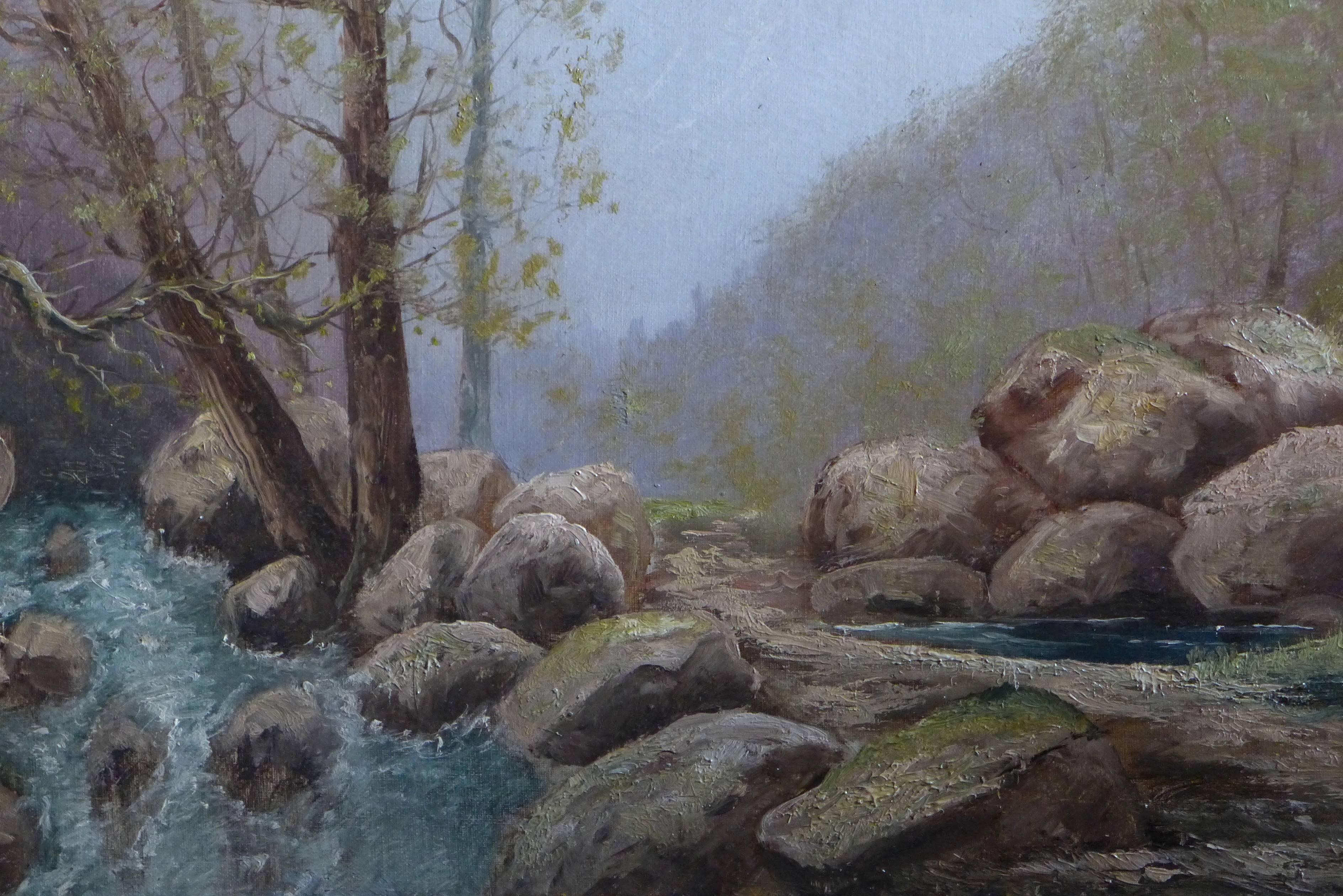 By Godchaux Oil on Canvas French Mountain Circa 1900 In Good Condition For Sale In Saint Ouen, FR