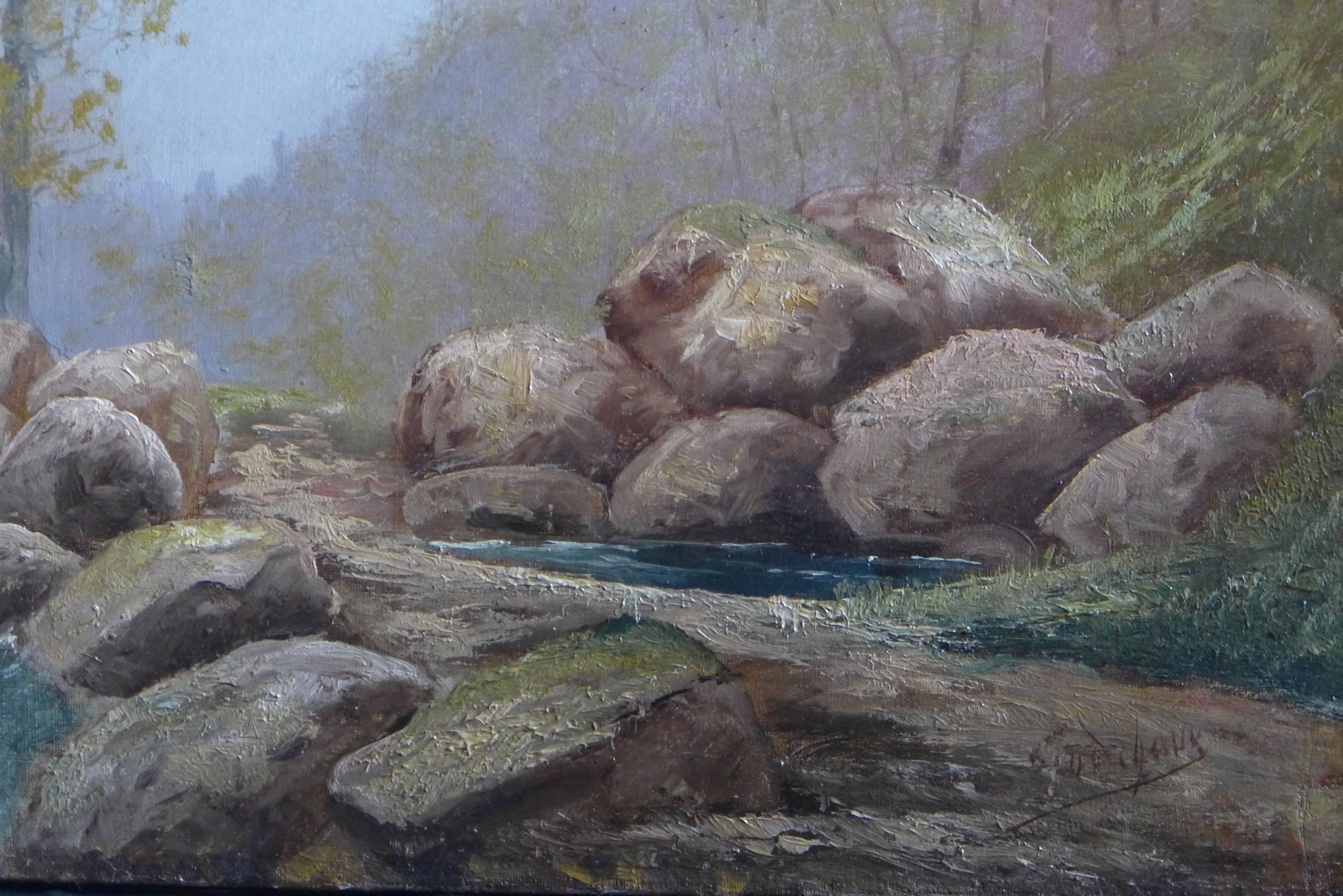 20th Century By Godchaux Oil on Canvas French Mountain Circa 1900 For Sale