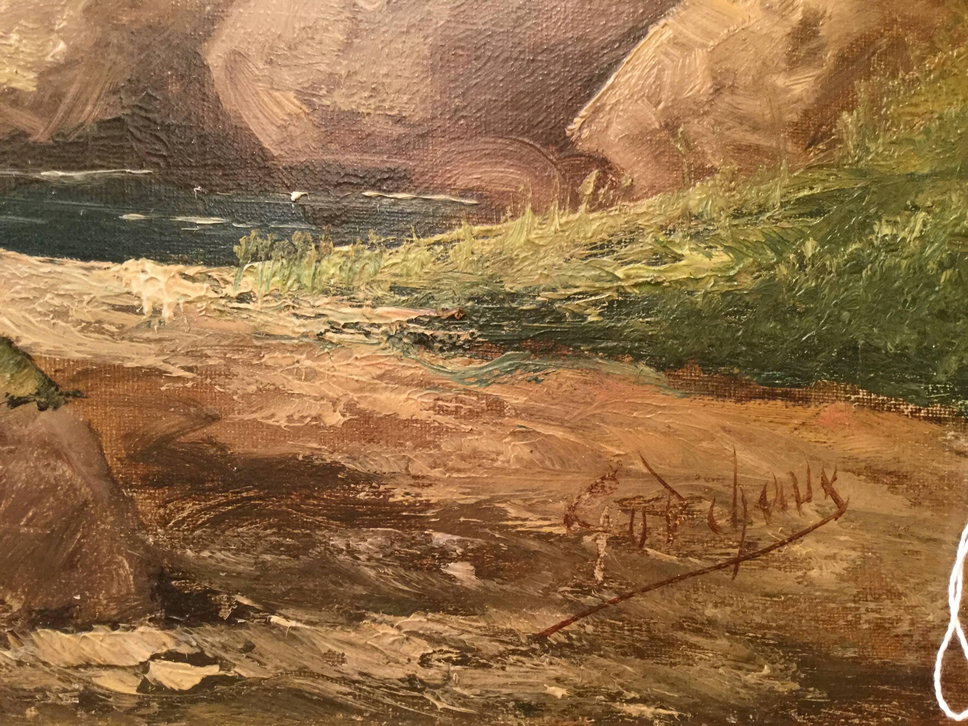 By Godchaux Oil on Canvas French Mountain Circa 1900 For Sale 2