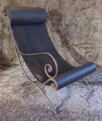 Mid-20th Century French Iron Vintage Chaise Longue and Leather, circa 1960s