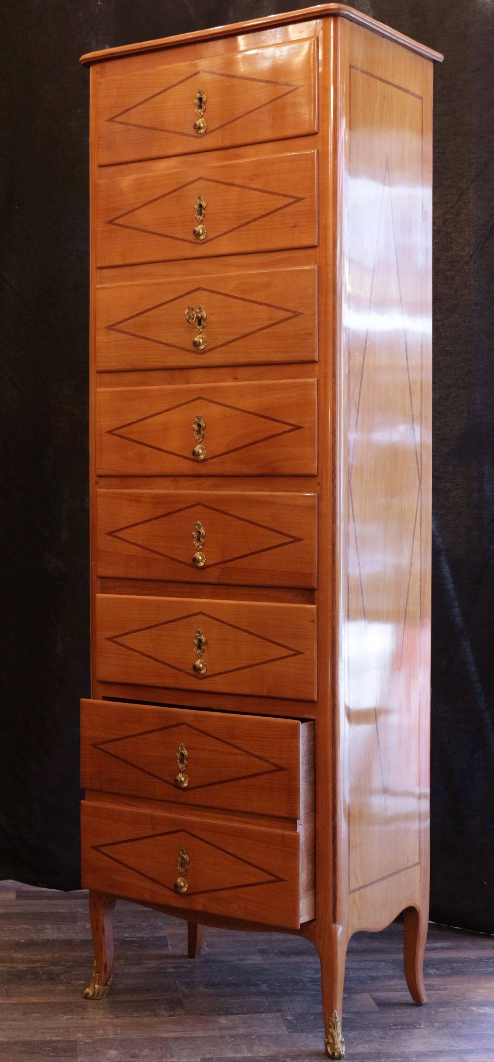 Louis XV French Transition Period Cherrywood Semainier by Pierre Macret, Mid-18th Century