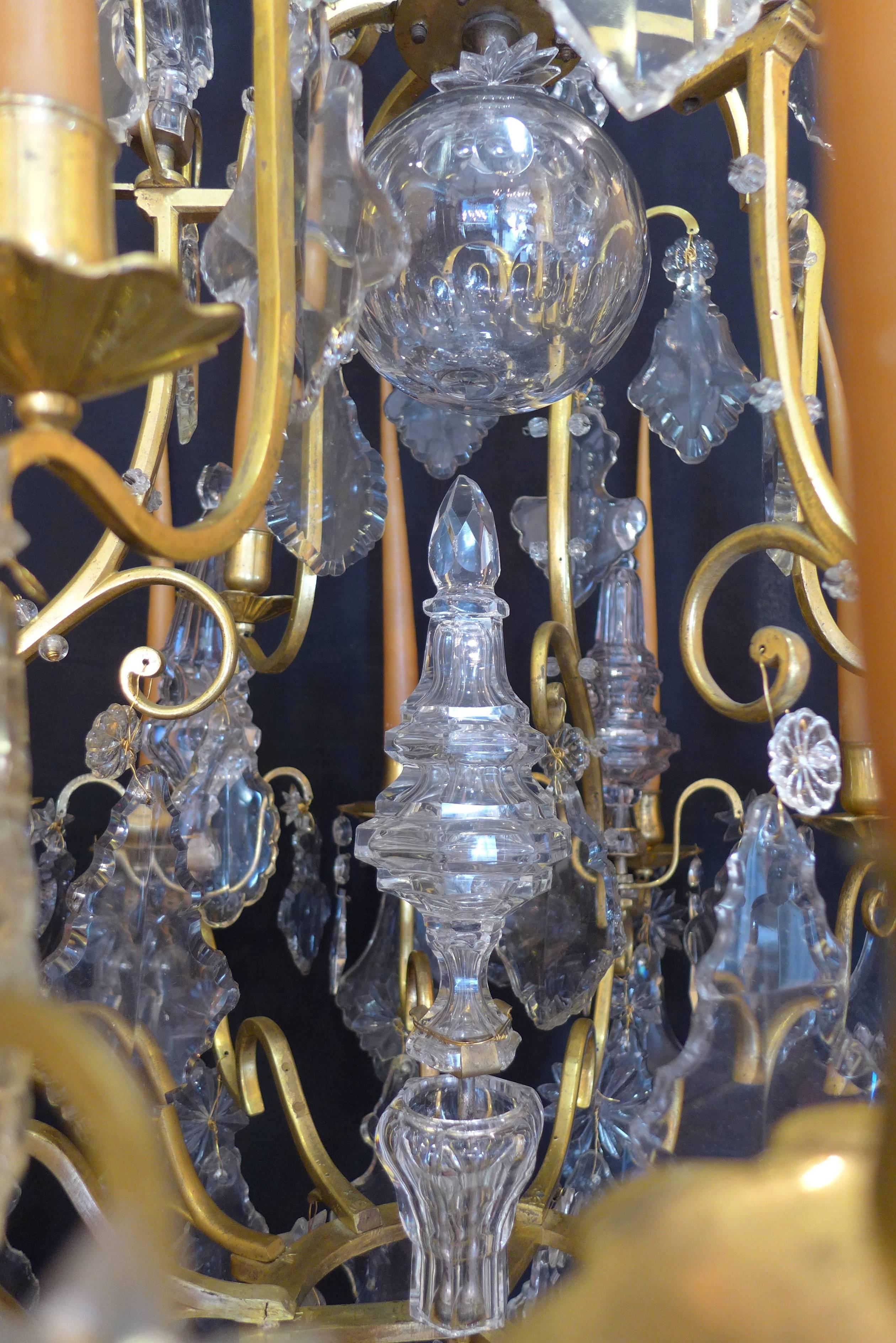Bronze French Louis XV Period, Ormolu and Hand-Cut Crystal Chandelier, circa 1740