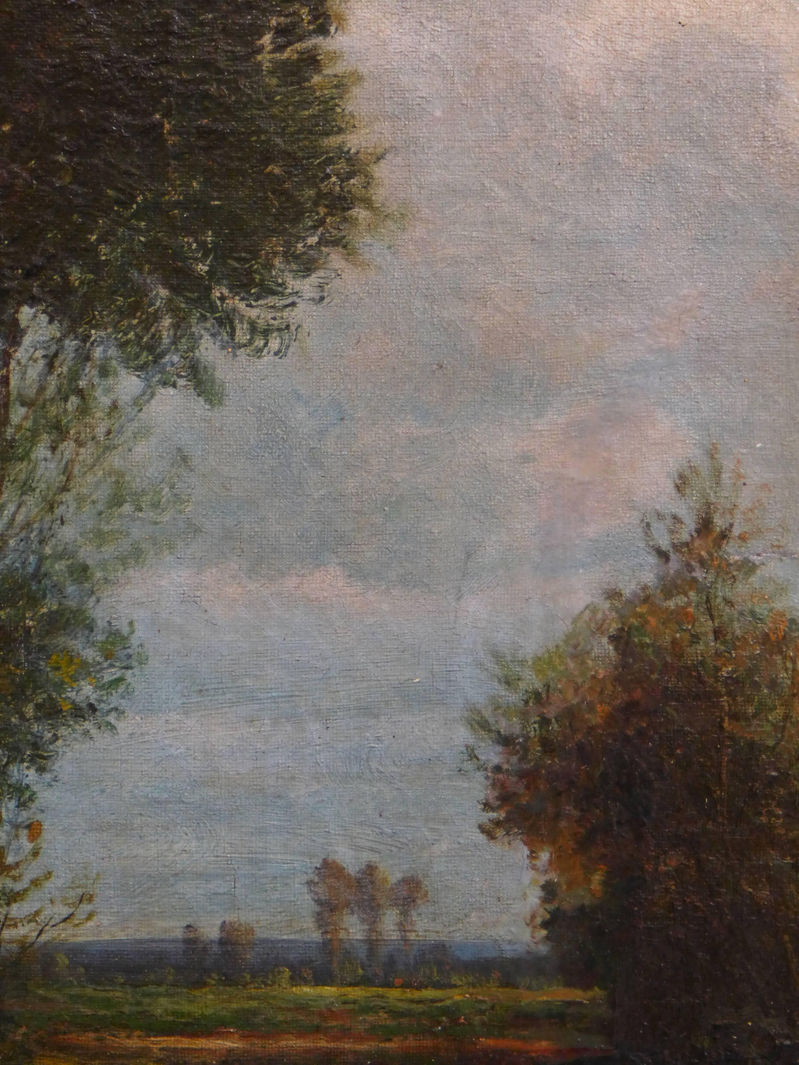19th Century Oil on Canvas, circa 1860 Barbizon School ‘Rural Landscape’ Sign