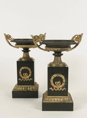 French Pair of Empire Style Gilt and Patinated Bronze Cassolettes, circa 1880