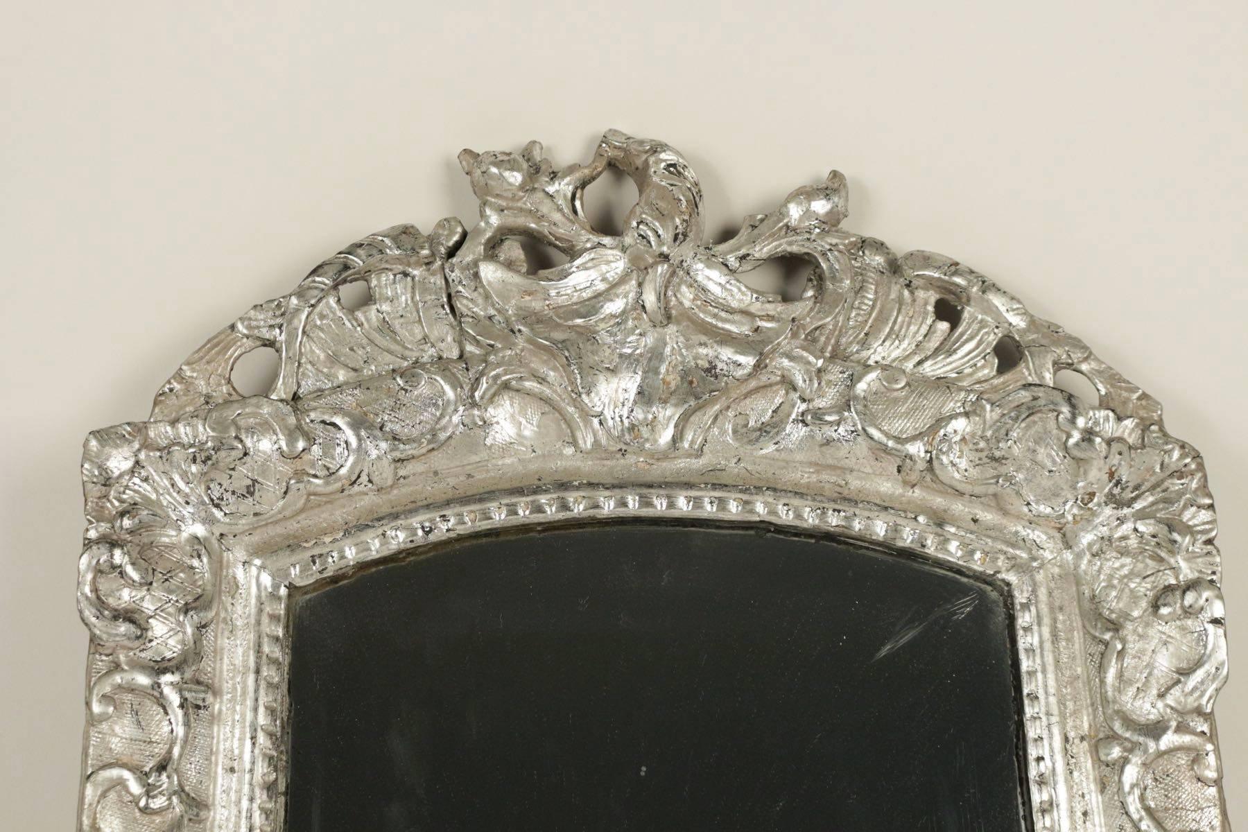 French Louis XV Period, Hand-Carved Silvered Wood Mirror In Good Condition In Saint Ouen, FR