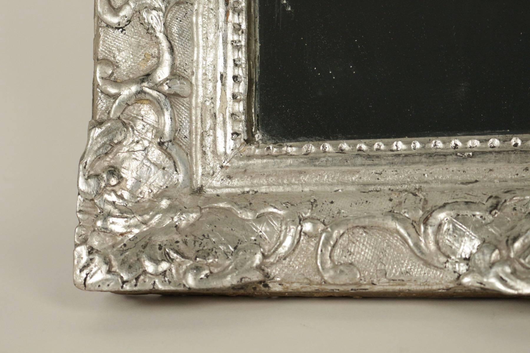 French Louis XV Period, Hand-Carved Silvered Wood Mirror 1