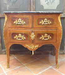 French Louis XV Period Commode in Rosewood Parquetery Sign by Nicolas Petit