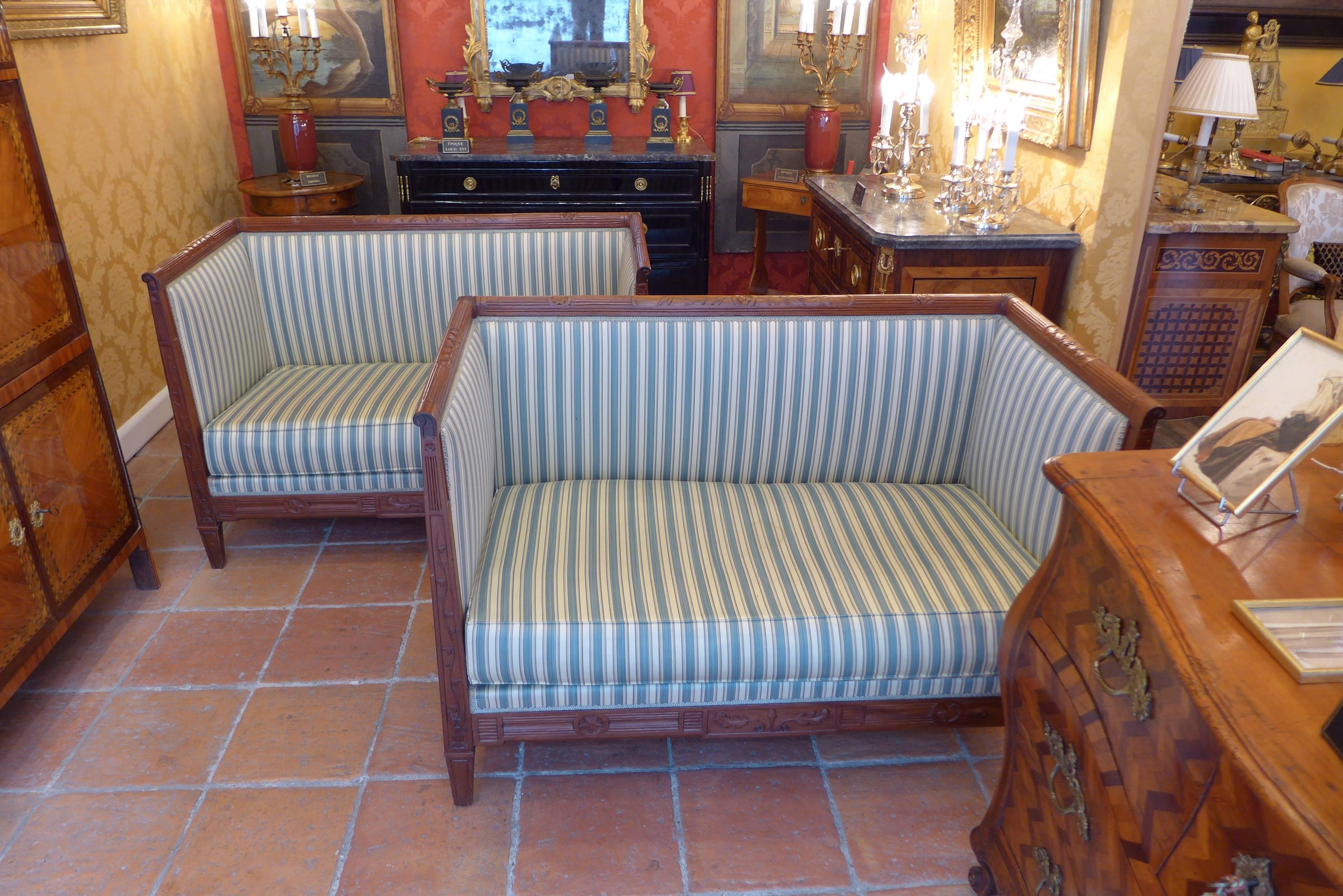 French Pair of Sofas in Mahogany Directoire Period, circa 1800