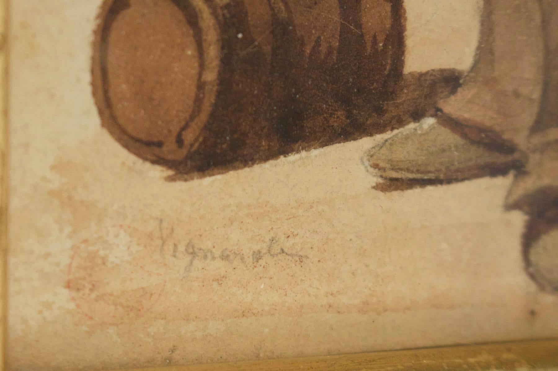 Set of Seven Watercolors Italians Mid-19th Century by Jean-Achille Benouville In Excellent Condition In Saint Ouen, FR